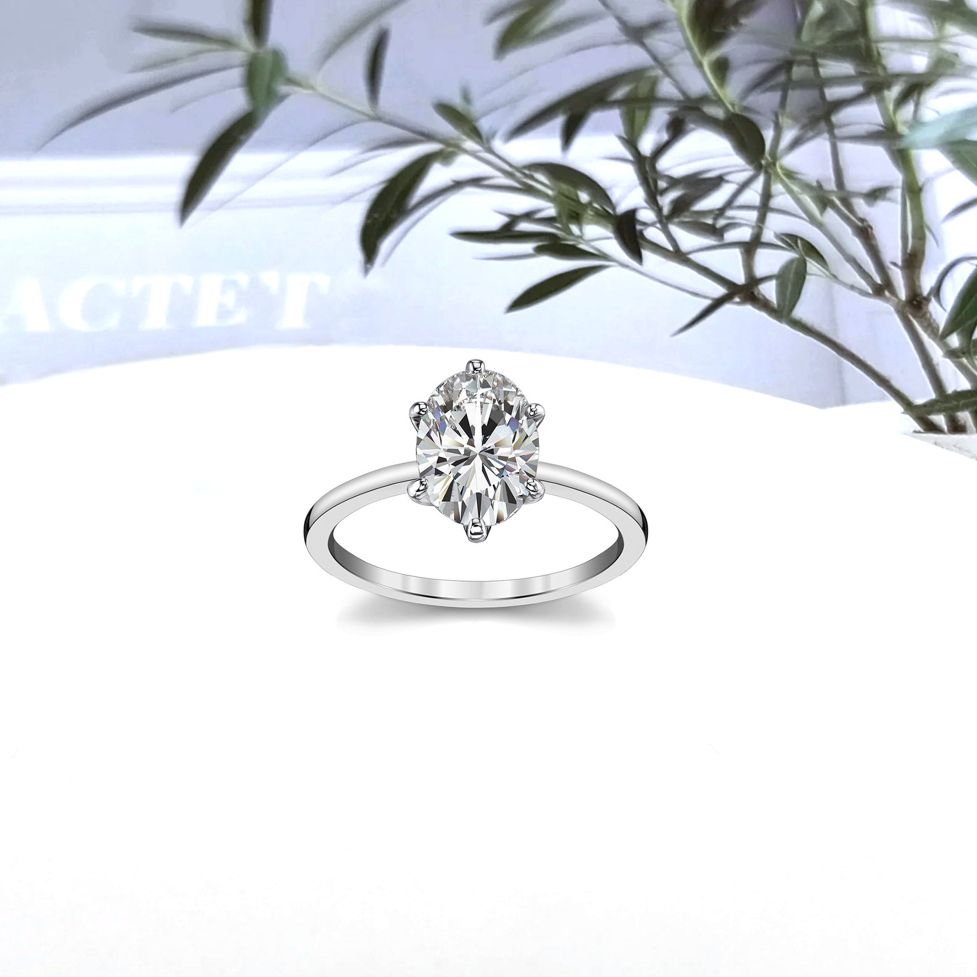 Adjustable Sterling Silver Minimalist White Gold Oval Cut Zircon Solitaire Ring For Women