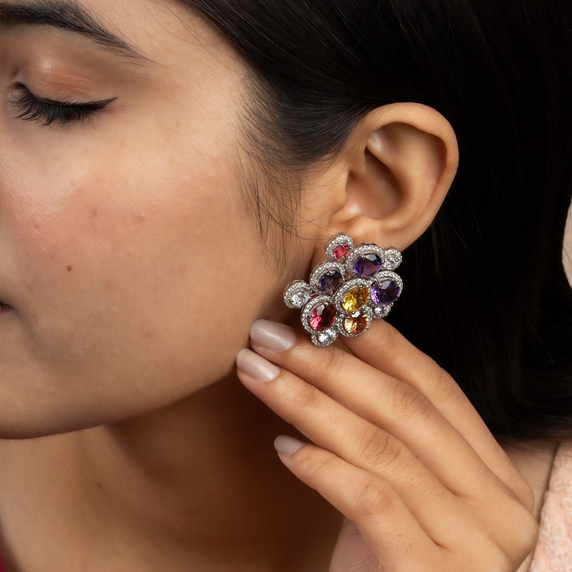 Celestial Bloom Multicolor Floral Stud Earrings