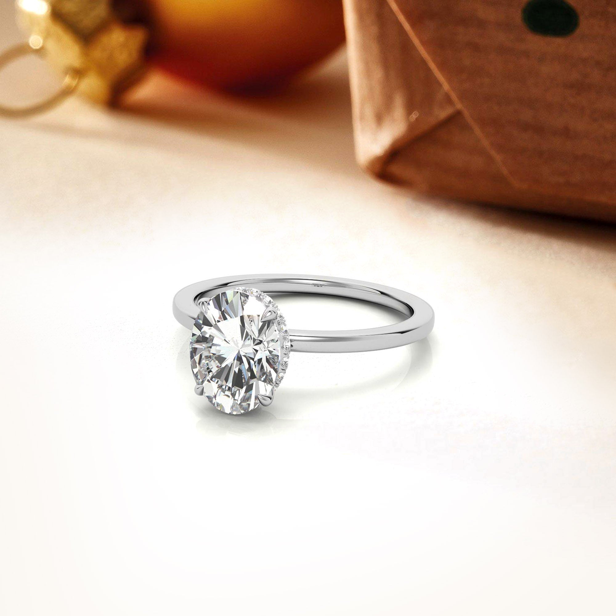 Sterling Silver Oval-Cut Solitaire White Gold Minimalist Engagement Ring for Women