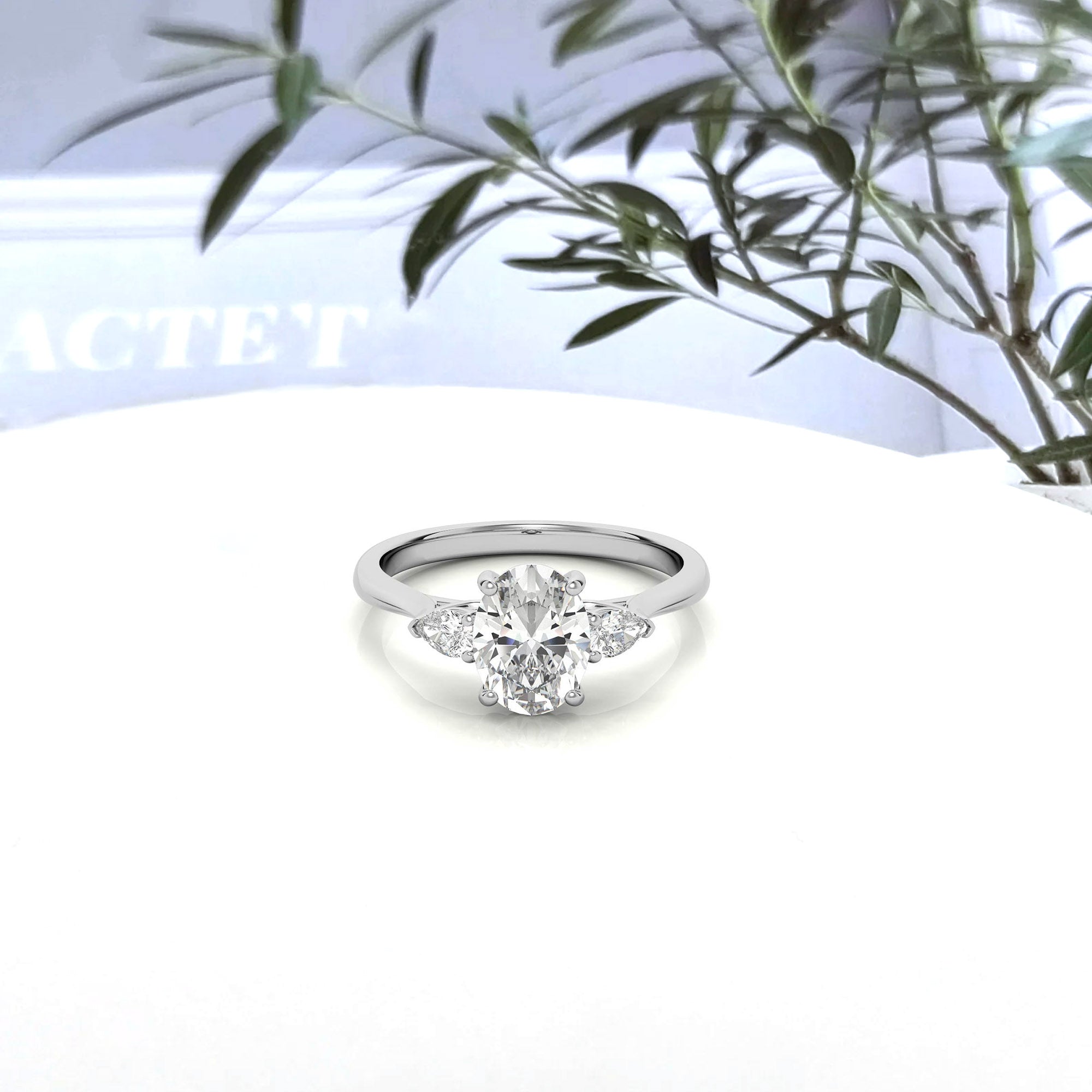 Elegant Classic Sterling Silver Adjustable Oval-Cut Three-Stone White Gold Ring for Women