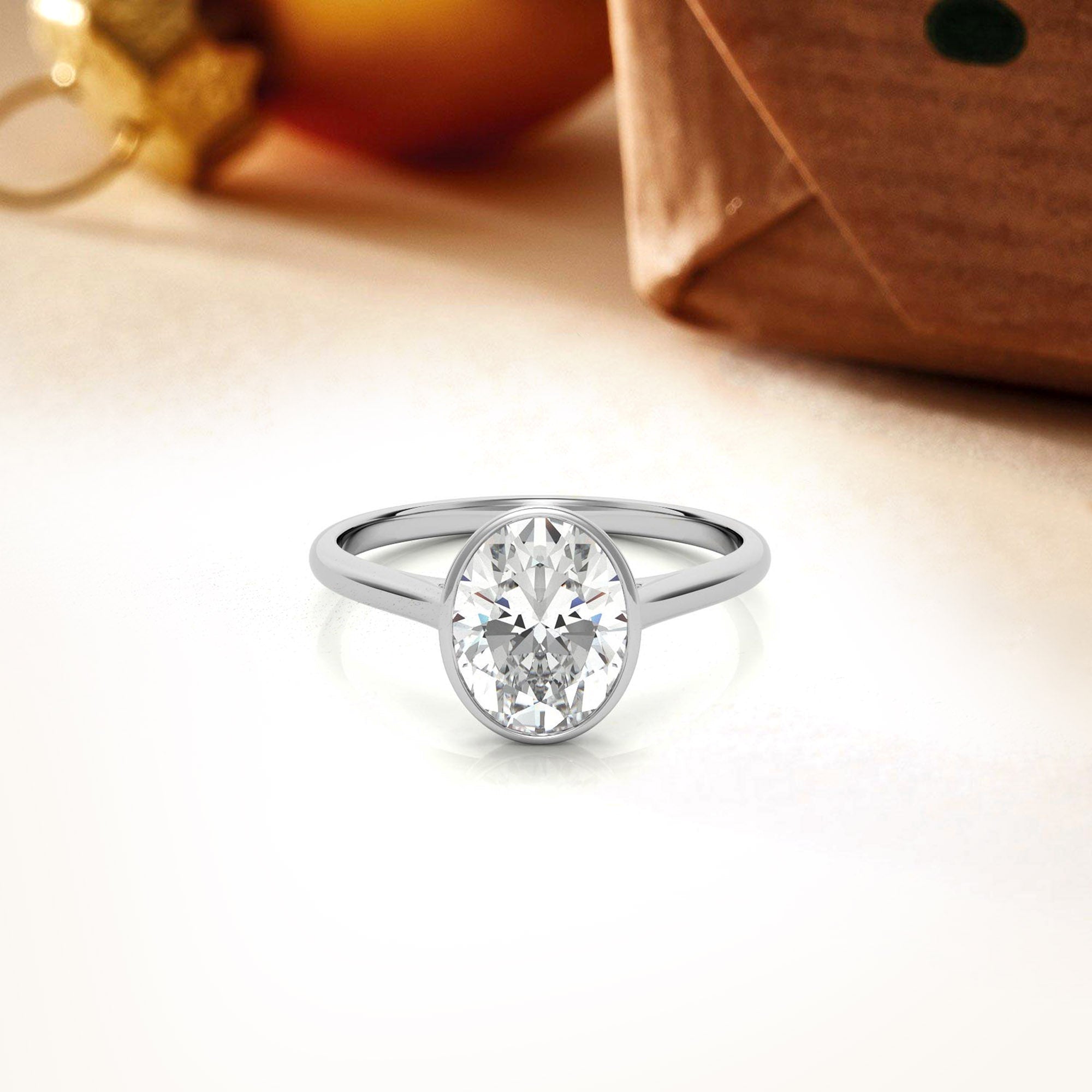 Adjustable Minimalist Sterling Silver White Gold Oval Cut Zircon Bezel Set Eangagement  Ring For Women