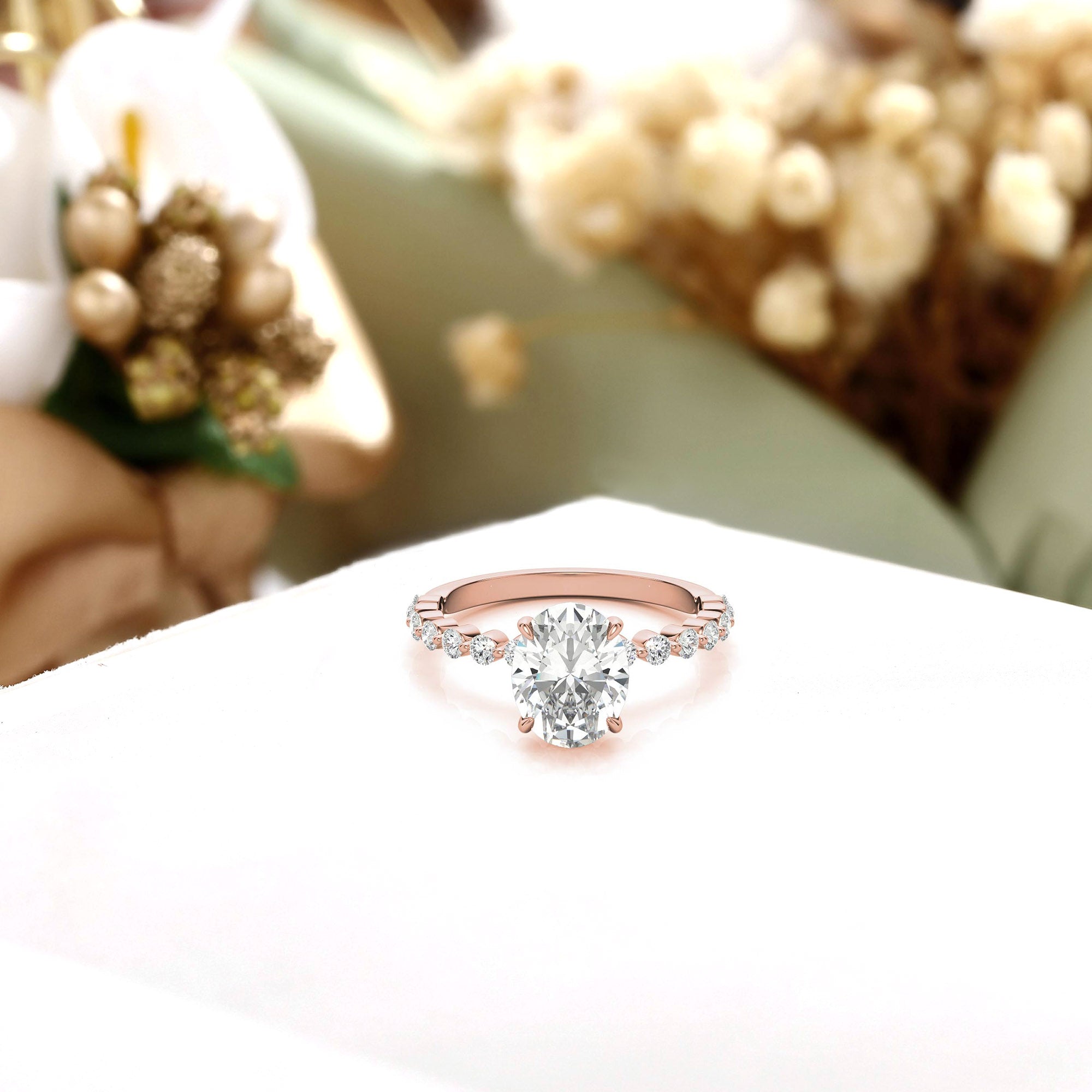 Adjustable 925 Sterling Silver Classic Rose Gold Pave Diamond Engagement Ring – Perfect for Women