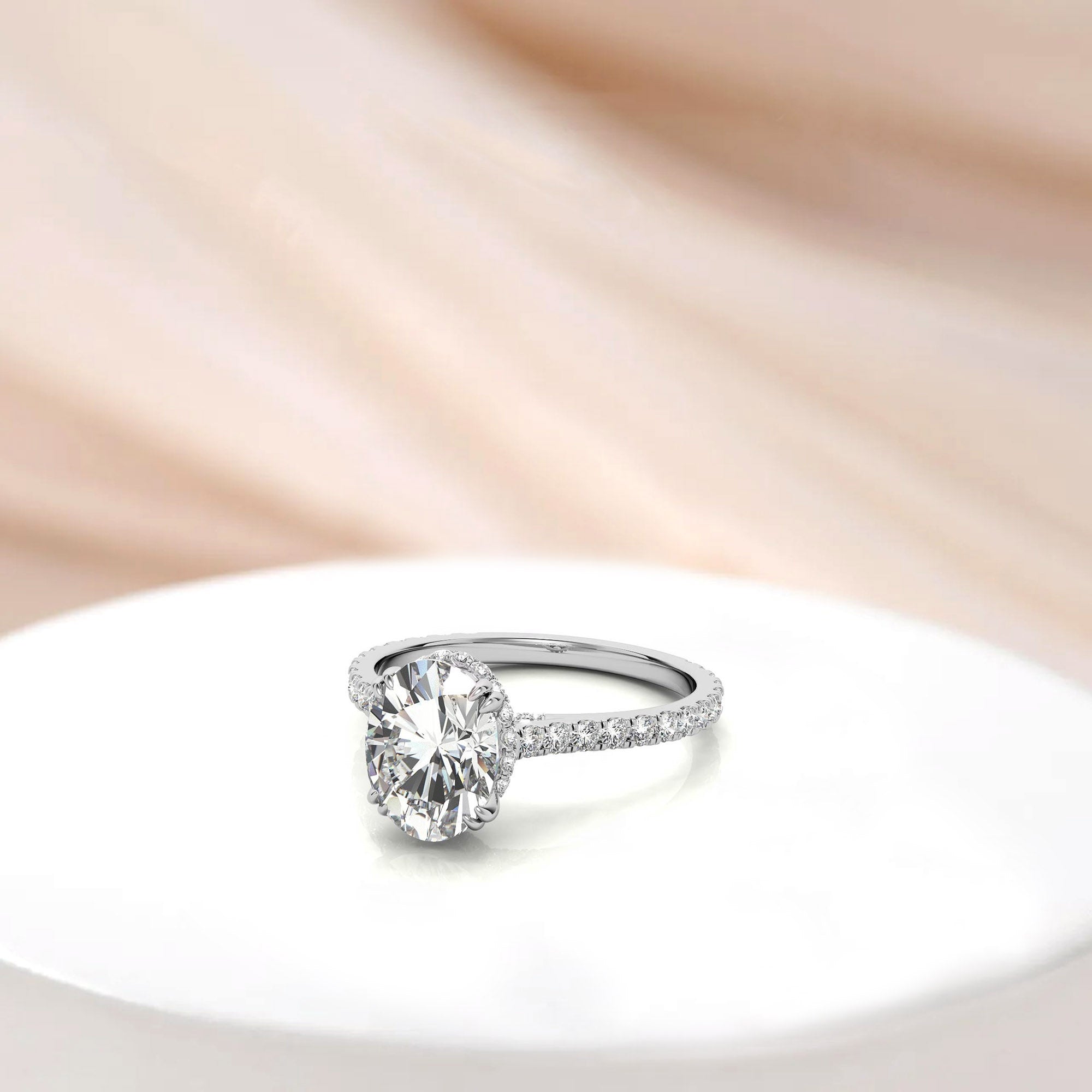 Stunning Large Oval-Cut Adjustable Ring - White Gold Plated Sterling Silver for Women