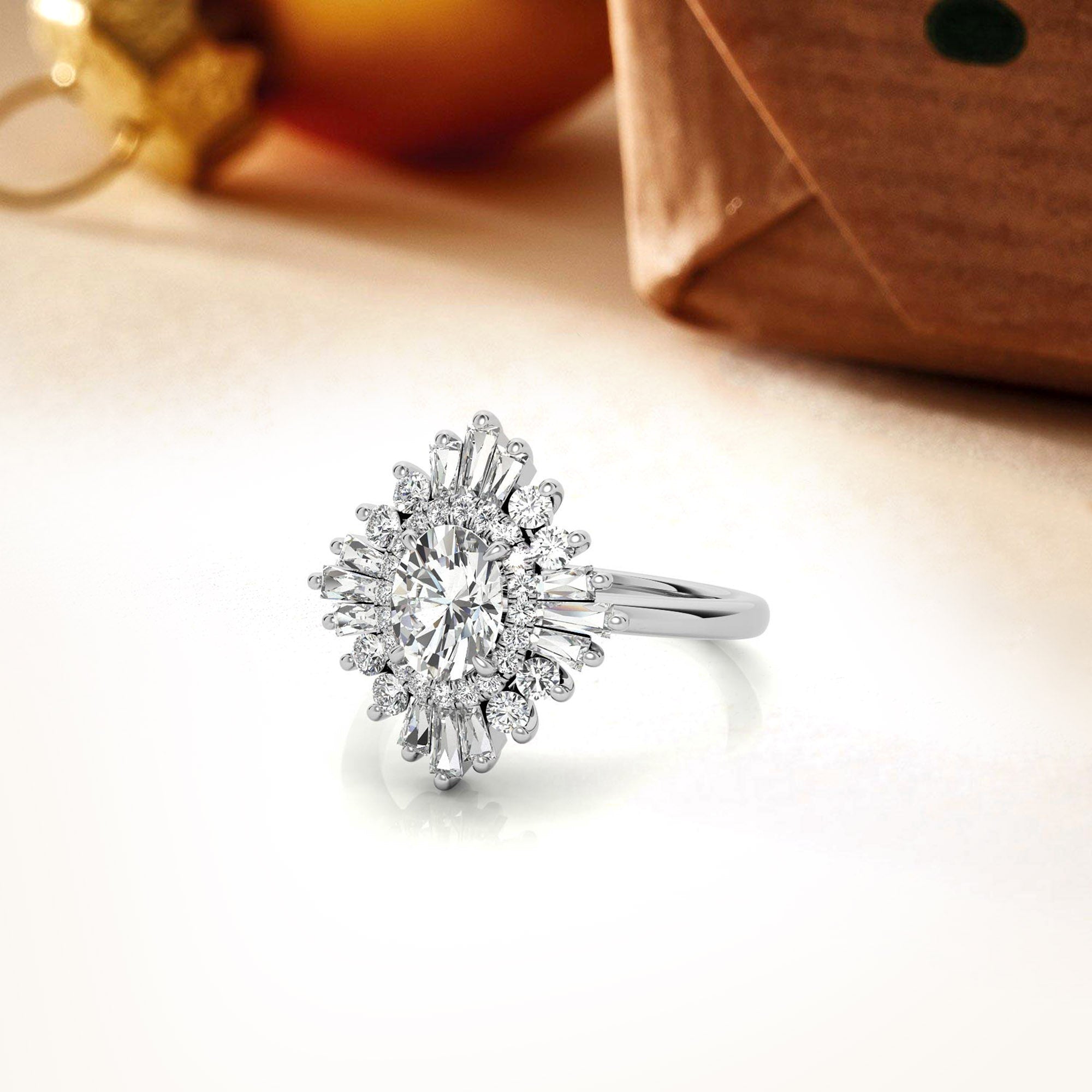 Stunning Adjustable Floral Halo Ring - White Gold Plated Sterling Silver Ring