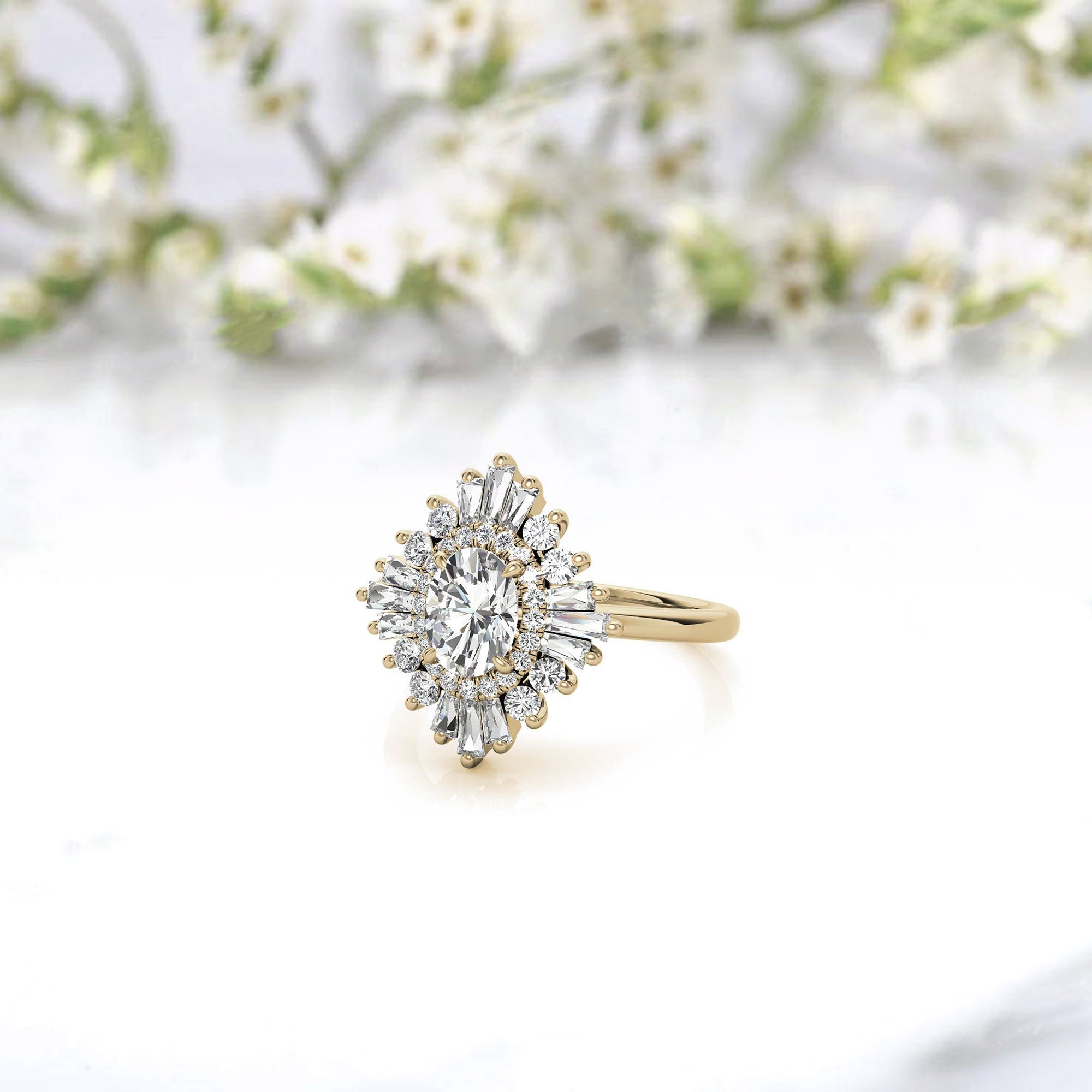 Stunning Adjustable Floral Halo Ring in Yellow Gold Plated Sterling Silver Ring for Women