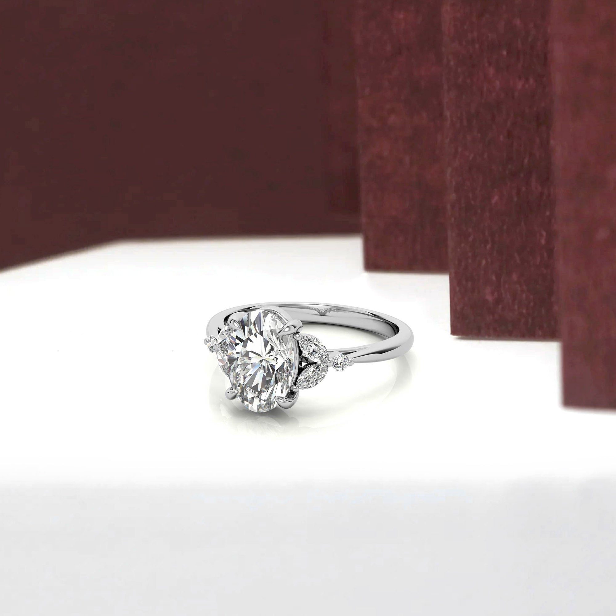 Stunning Adjustable Oval-Cut Ring in Sterling Silver with White Gold Plating