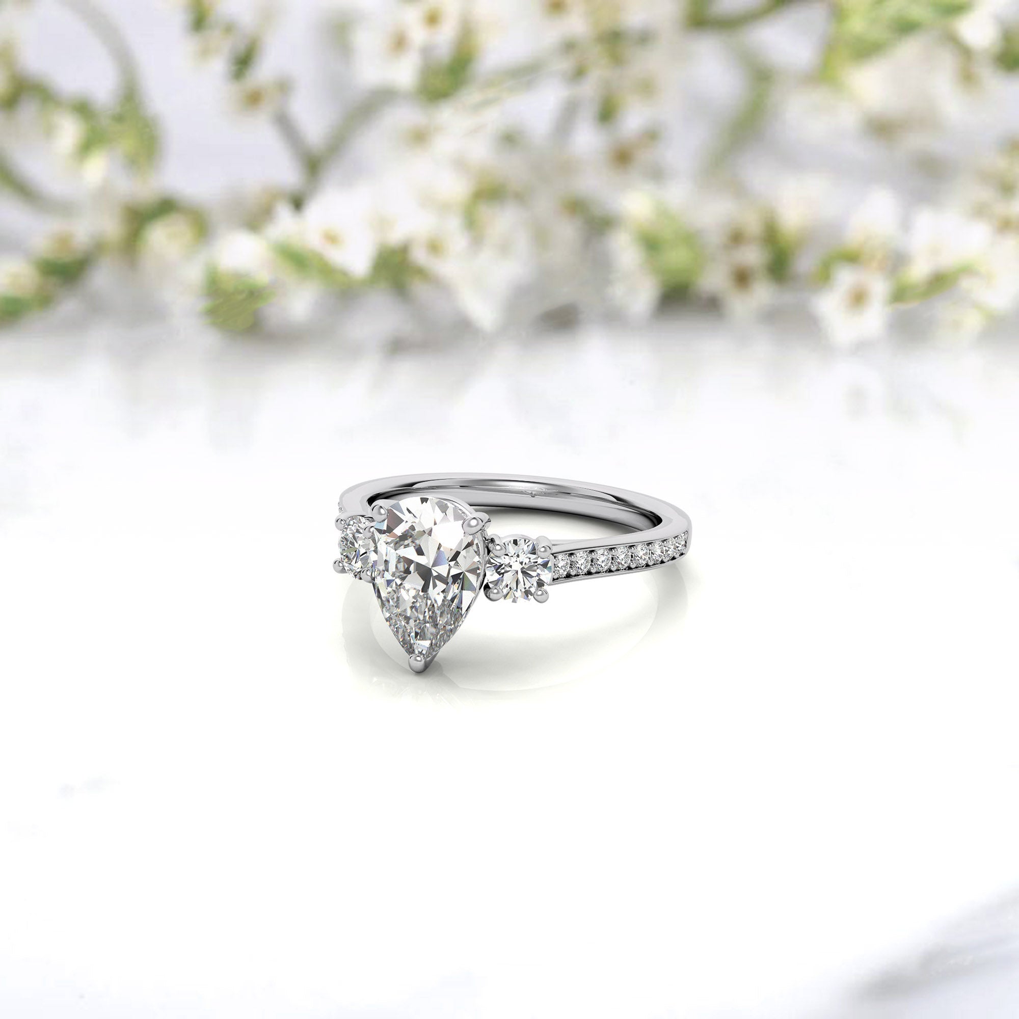 Silver Dazzling Pear Ring