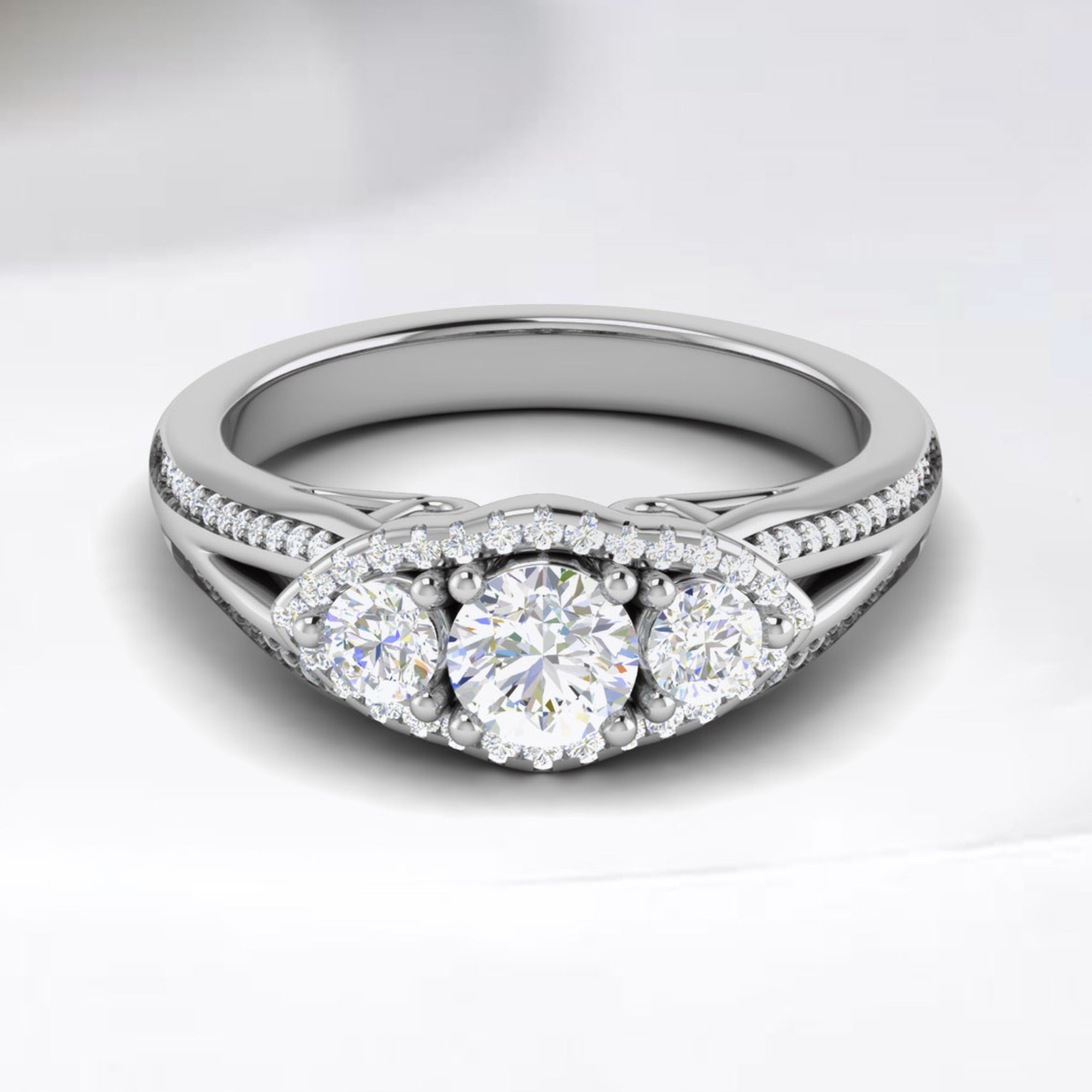 Three Stone Split Shank Ring