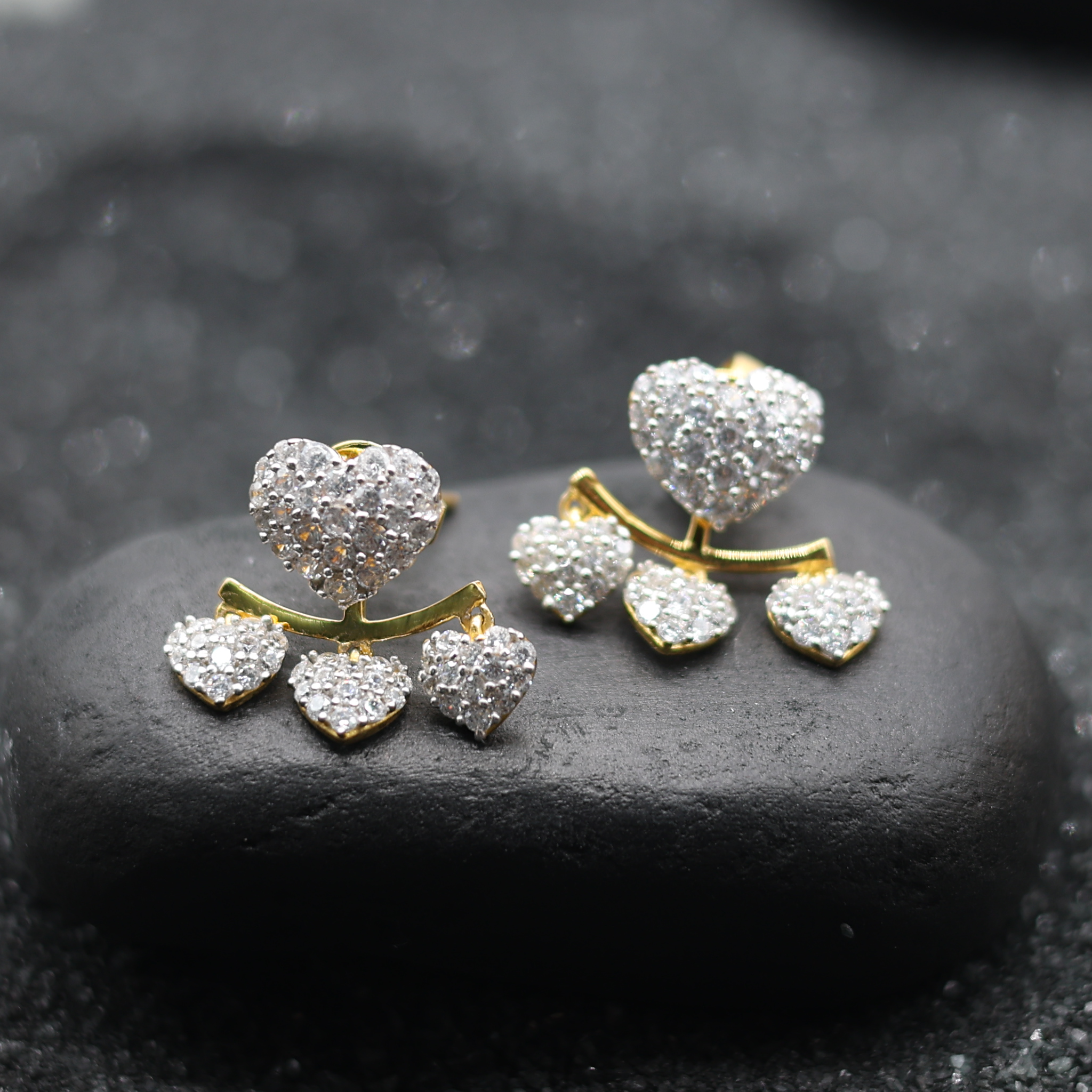 Sparkling Heart Drop Silver Yellow Gold Earring For Women