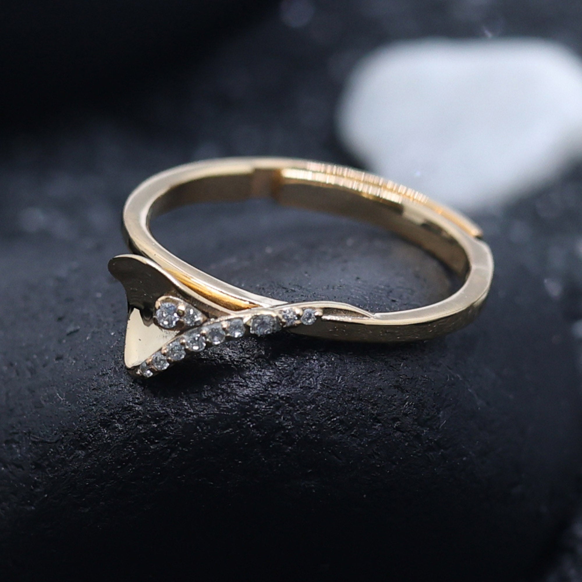 Gold Plated Curved Diamond Leaf Ring