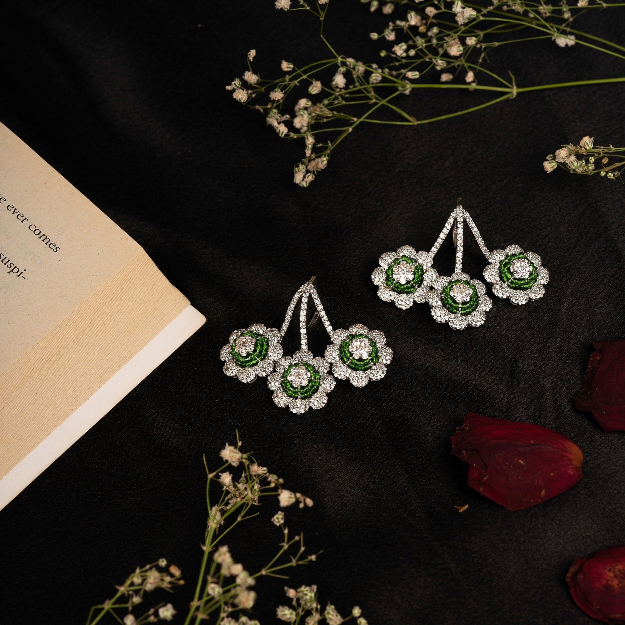 Triple Floral Drop Earrings