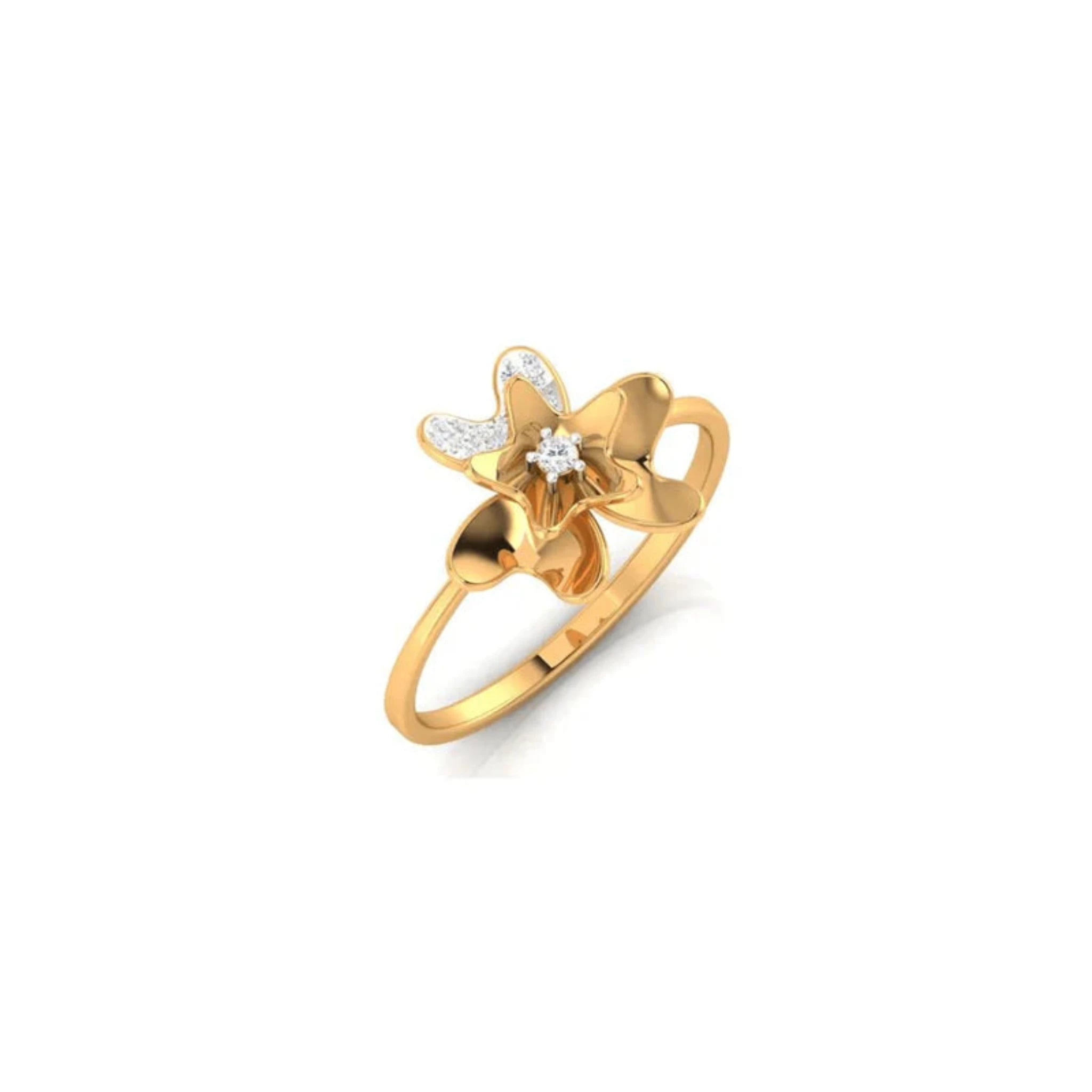 Yellow Gold Adjustable Silver Artistic Floral Motif Shimmering Petals Ring For Woman