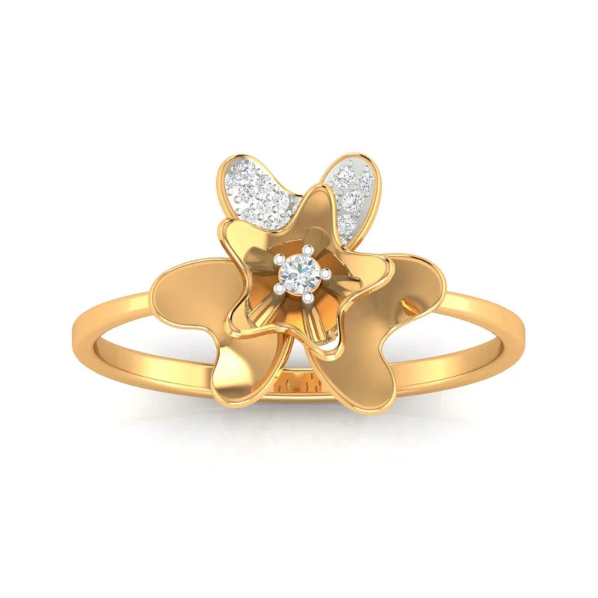 Yellow Gold Adjustable Silver Artistic Floral Motif Shimmering Petals Ring For Woman