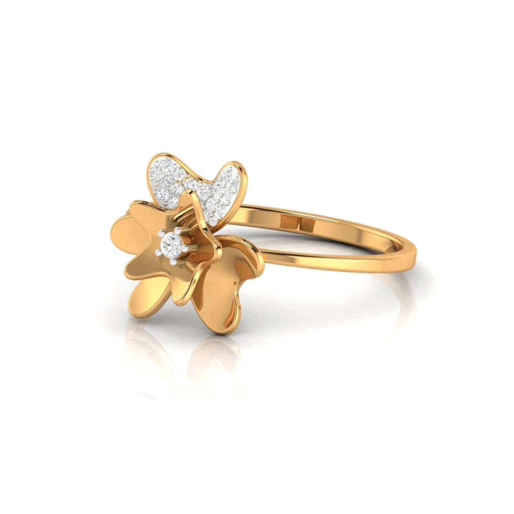 Yellow Gold Adjustable Silver Artistic Floral Motif Shimmering Petals Ring For Woman