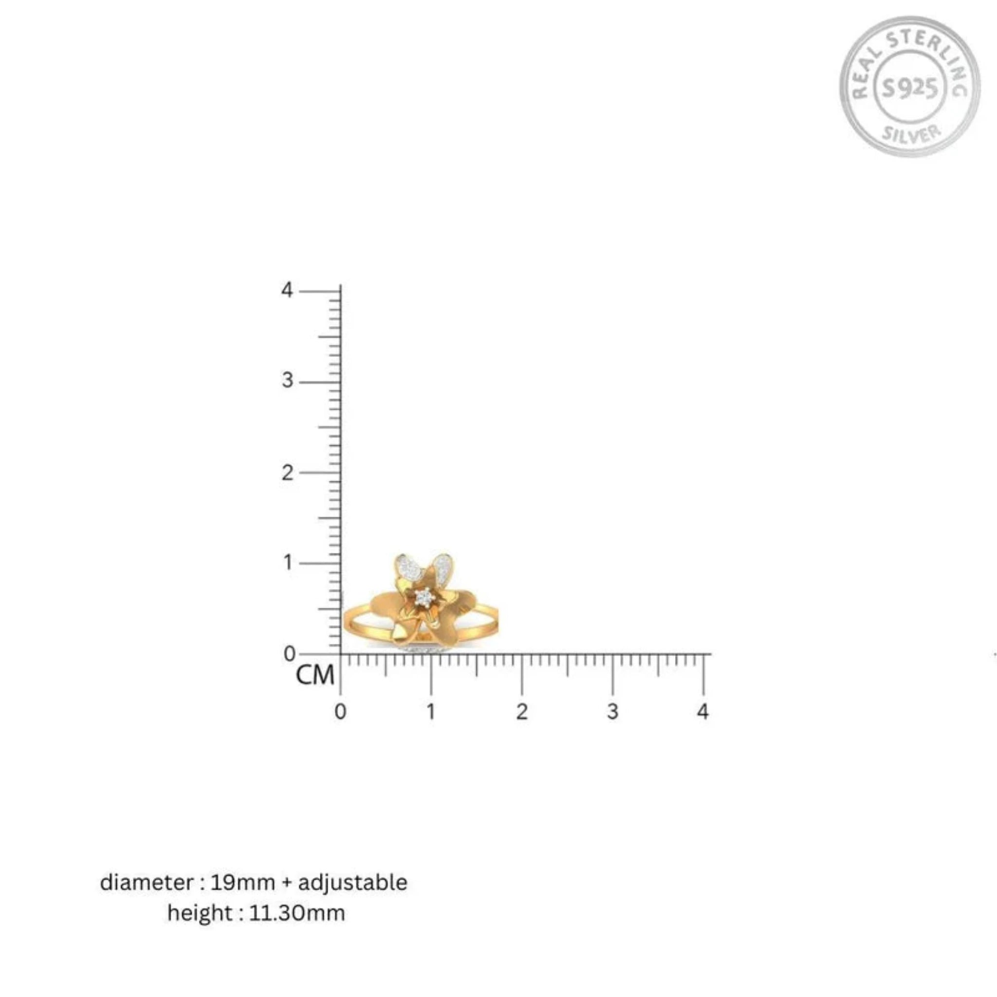 Yellow Gold Adjustable Silver Artistic Floral Motif Shimmering Petals Ring For Woman