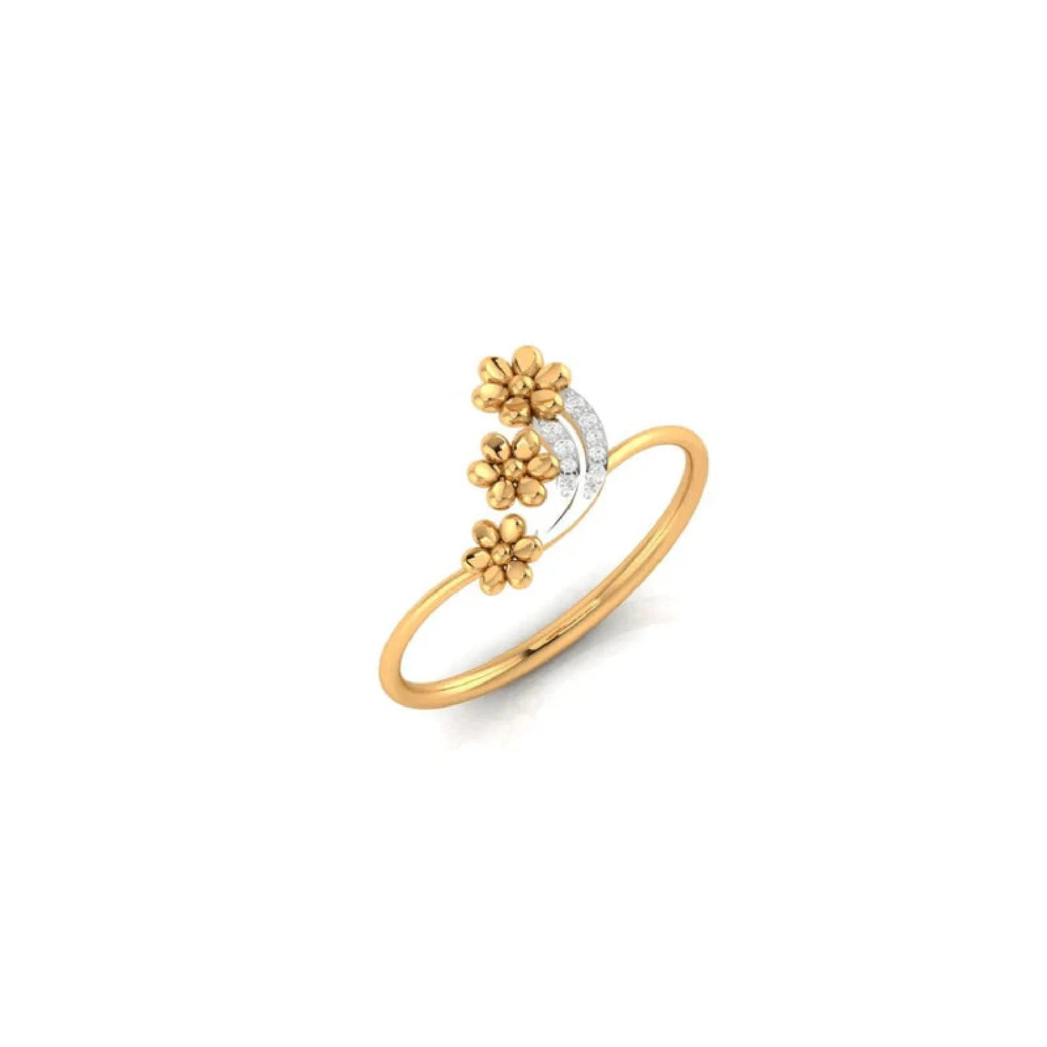 Yellow Gold Adjustable Silver Triple Blossom Trendy Petite Accent Ring For Woman