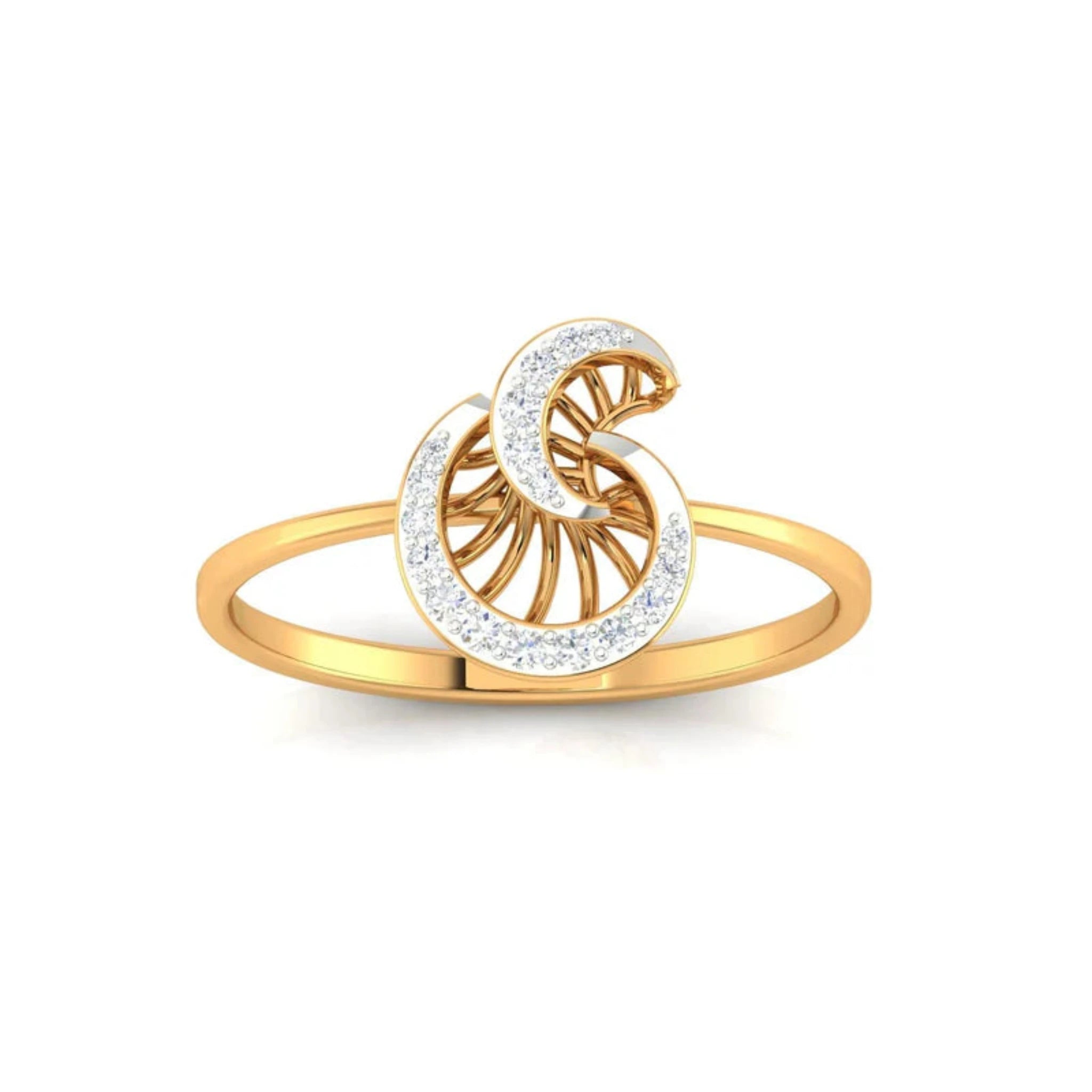 Yellow Gold Adjustable Silver Swirl Pave Set Accent Stones Ring For Woman