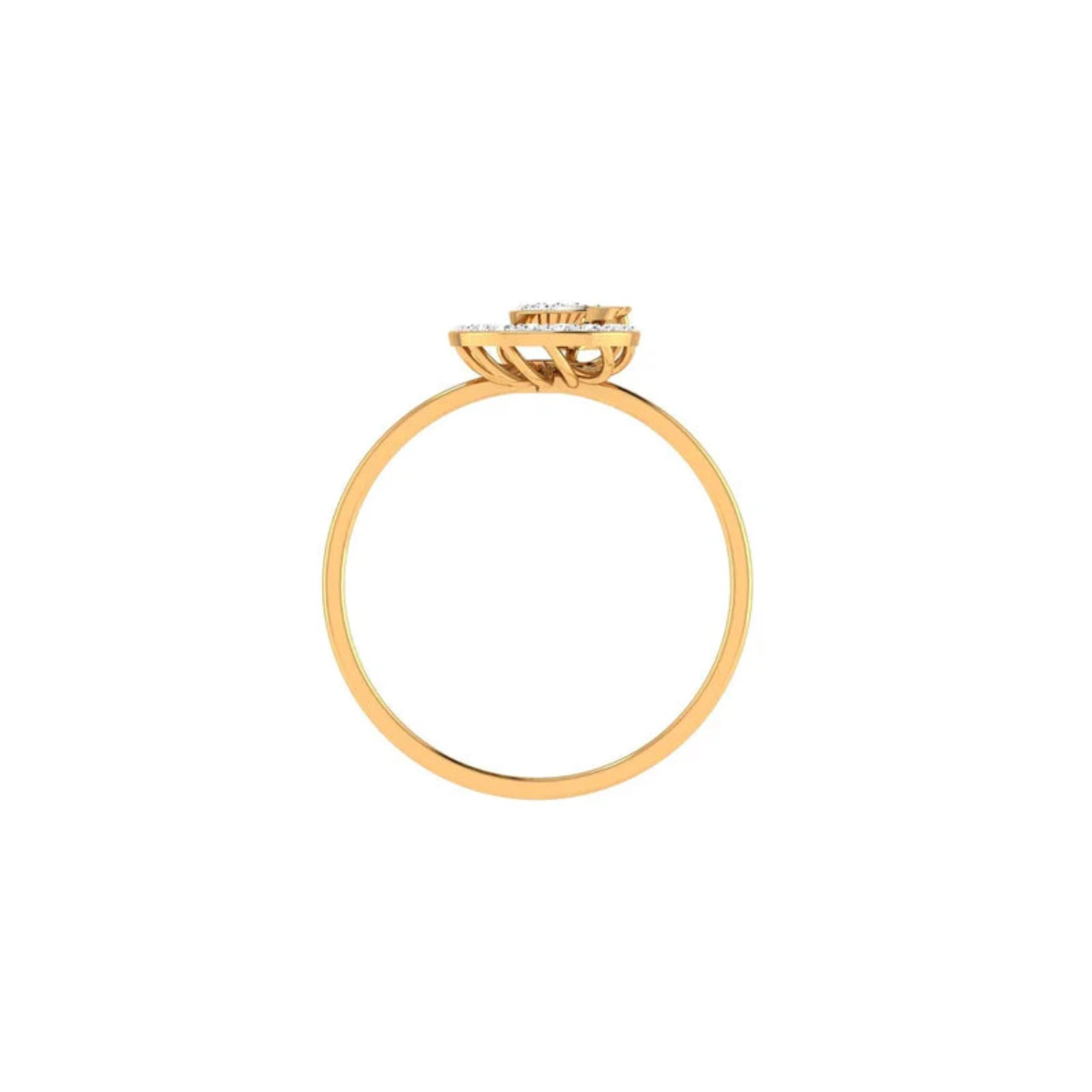 Yellow Gold Adjustable Silver Swirl Pave Set Accent Stones Ring For Woman