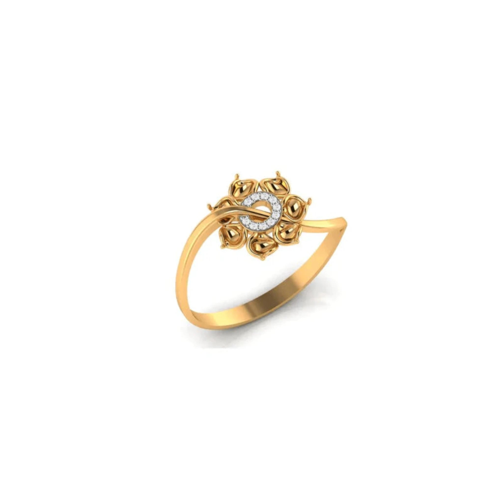 Yellow Gold Adjustable Silver Intertwined Floral Twisted Round Cut Ring For Woman