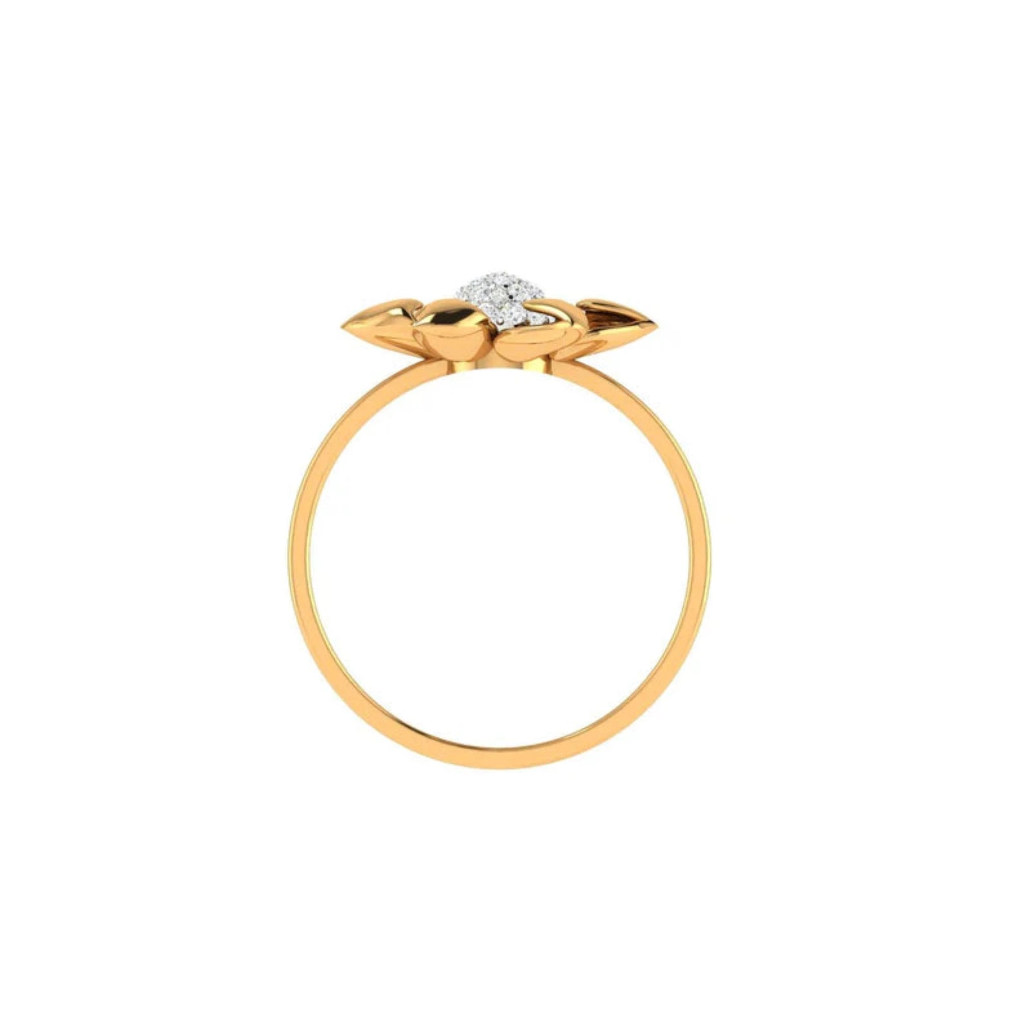 Yellow Gold Adjustable Silver Lotus Bloom Diamond Accent Ring For Woman