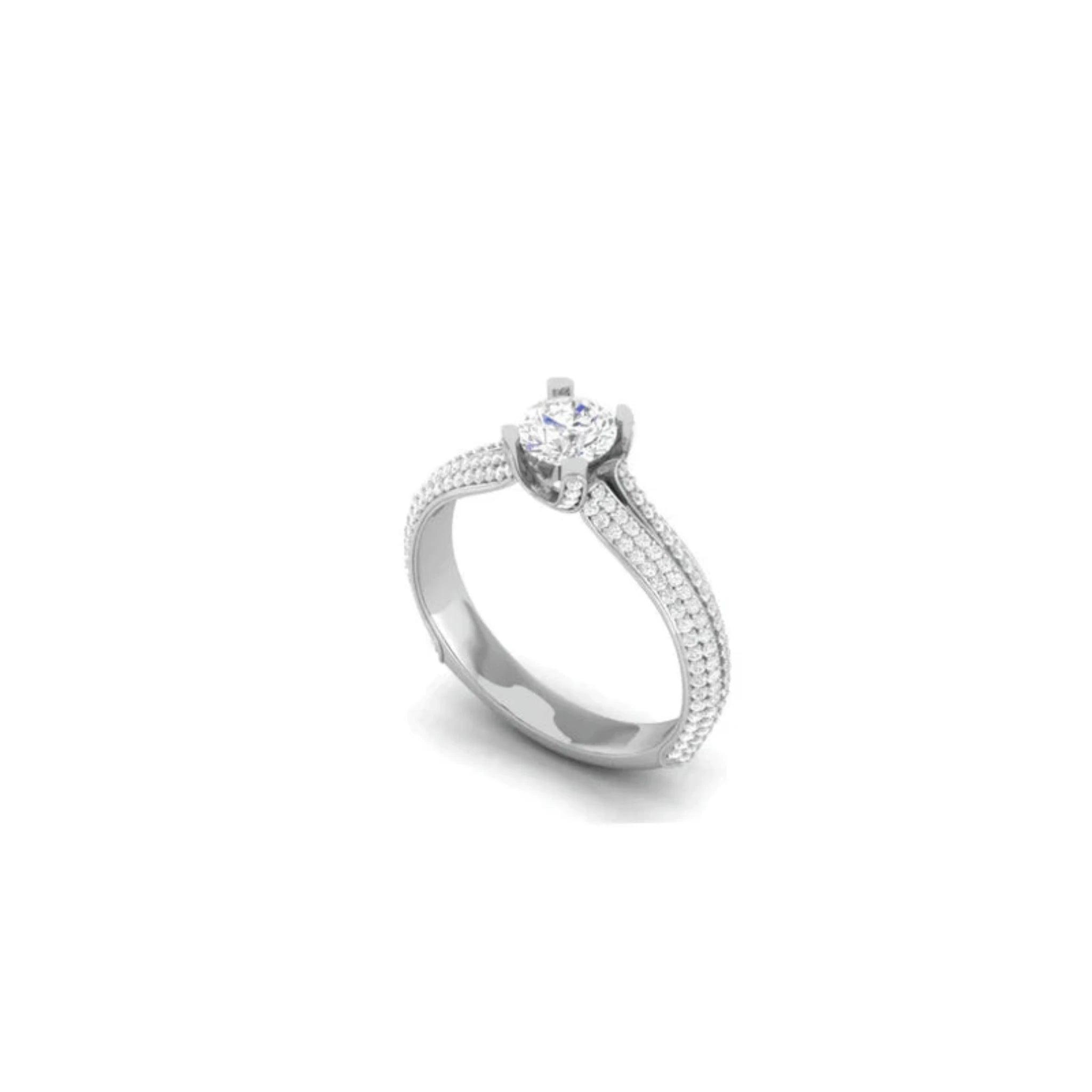 White Gold Adjustable Silver Split Shank Pave Stone Diamond Ring For Woman
