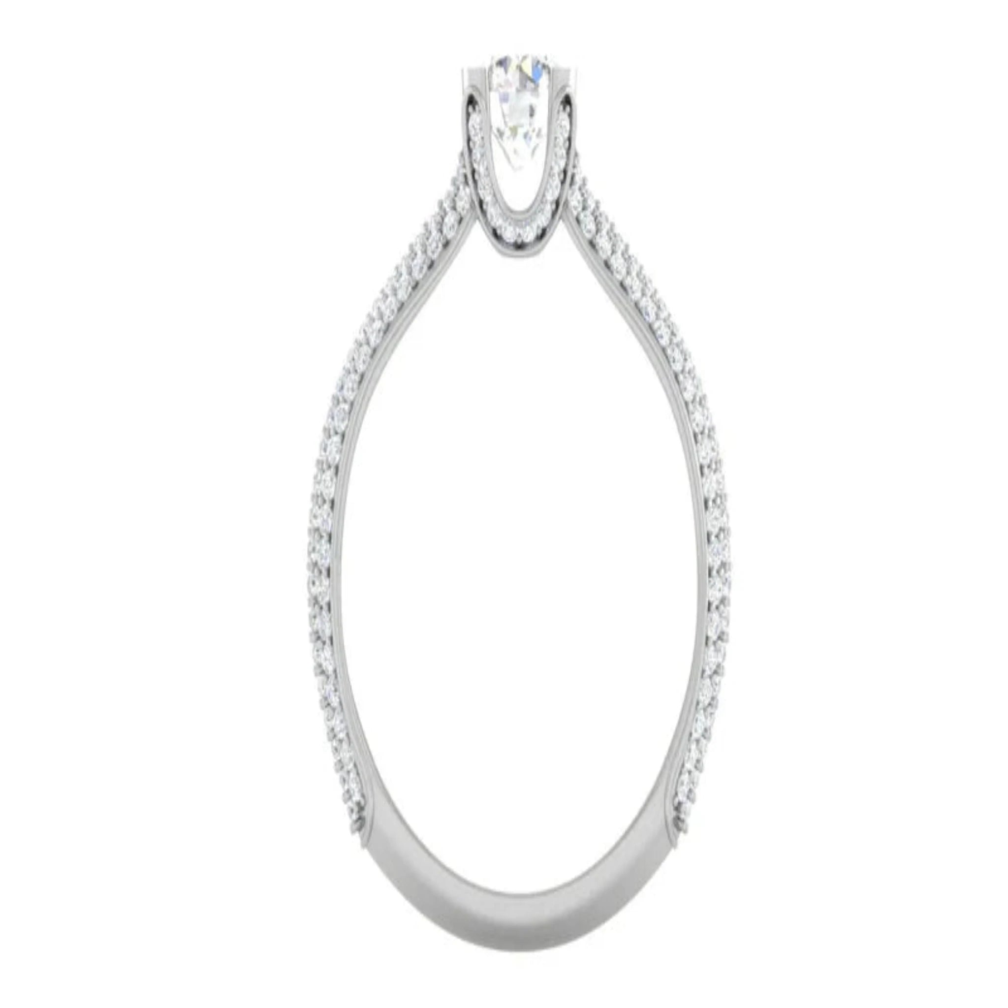 White Gold Adjustable Silver Split Shank Pave Stone Diamond Ring For Woman