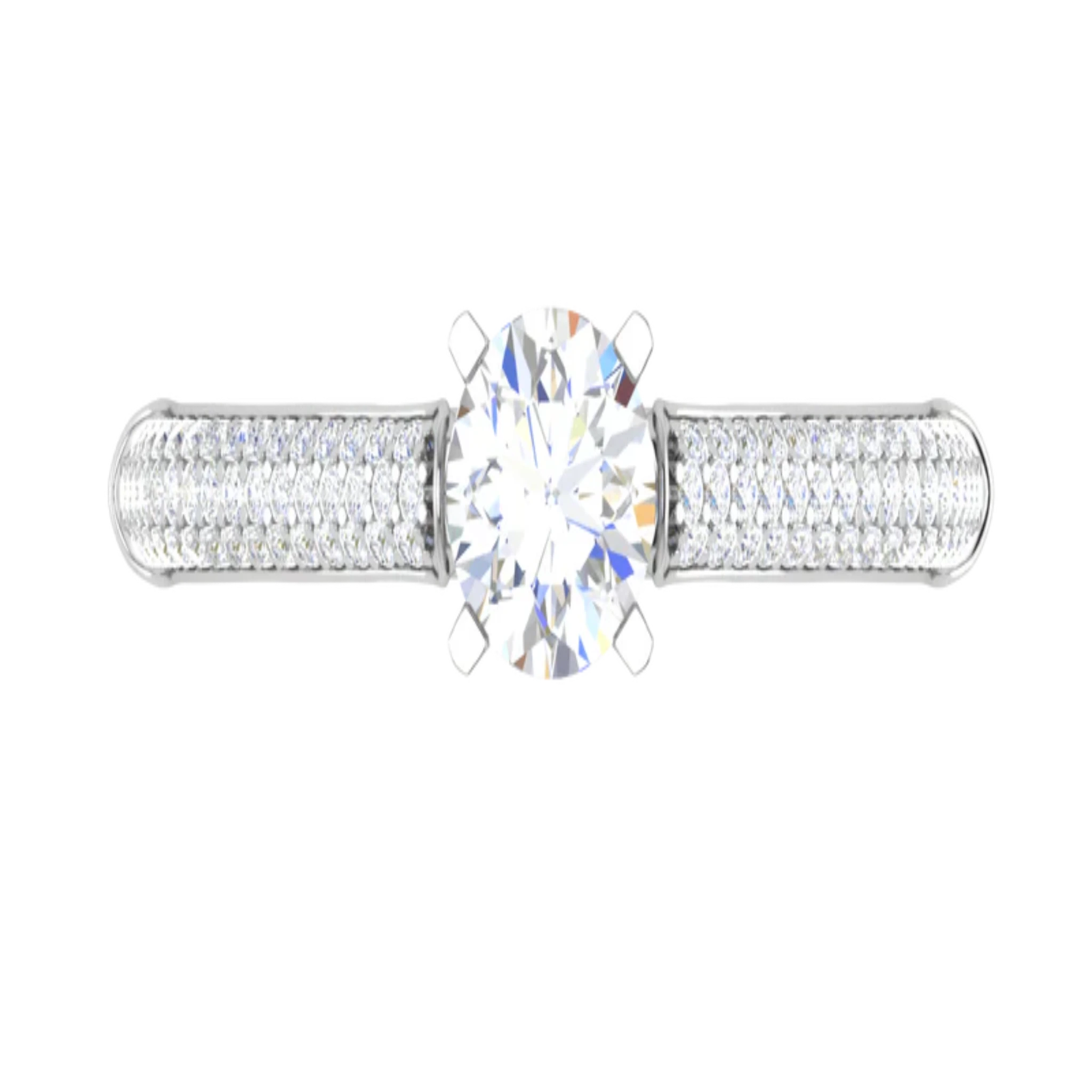 White Gold Adjustable Silver Shank Brilliant Pave Stone Diamond Bridal Ring For Woman