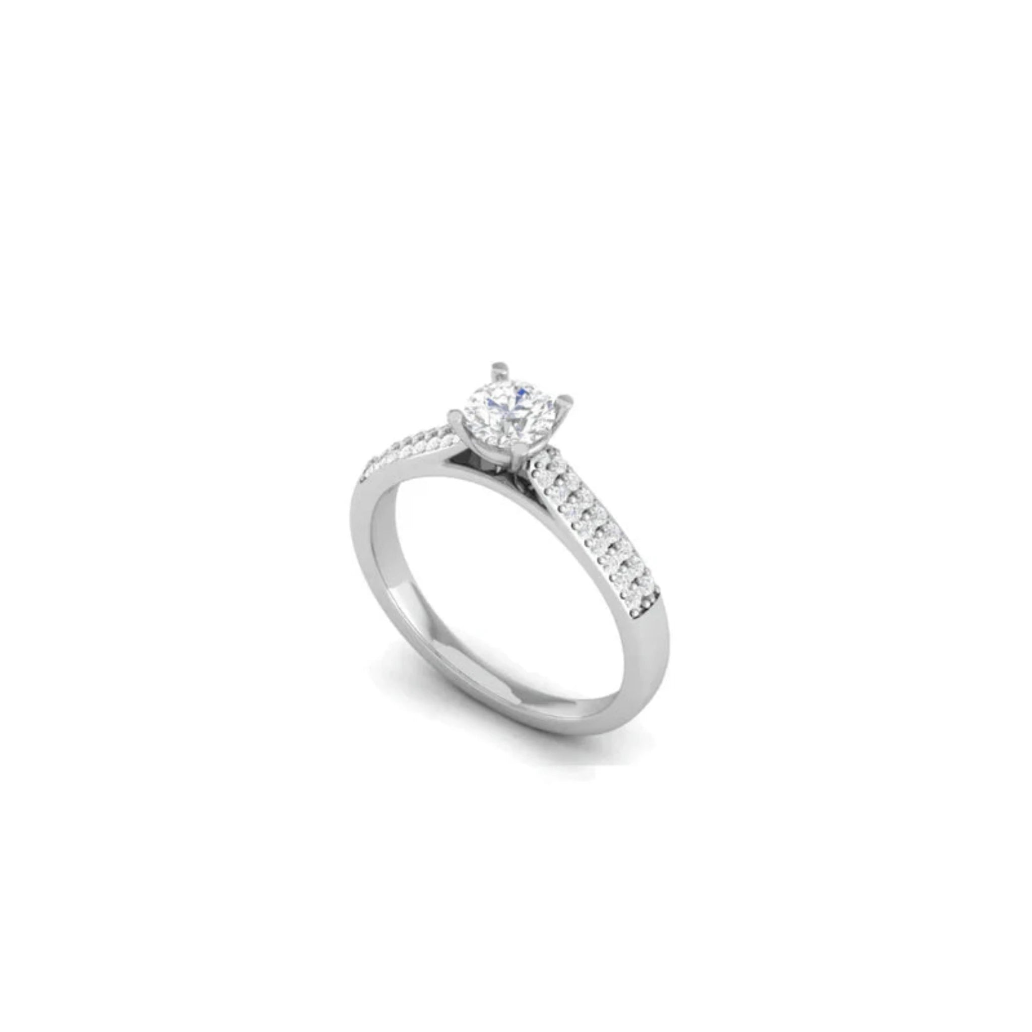 White Gold Adjustable Silver Thin Pave Solitaire Diamond Ring For Woman