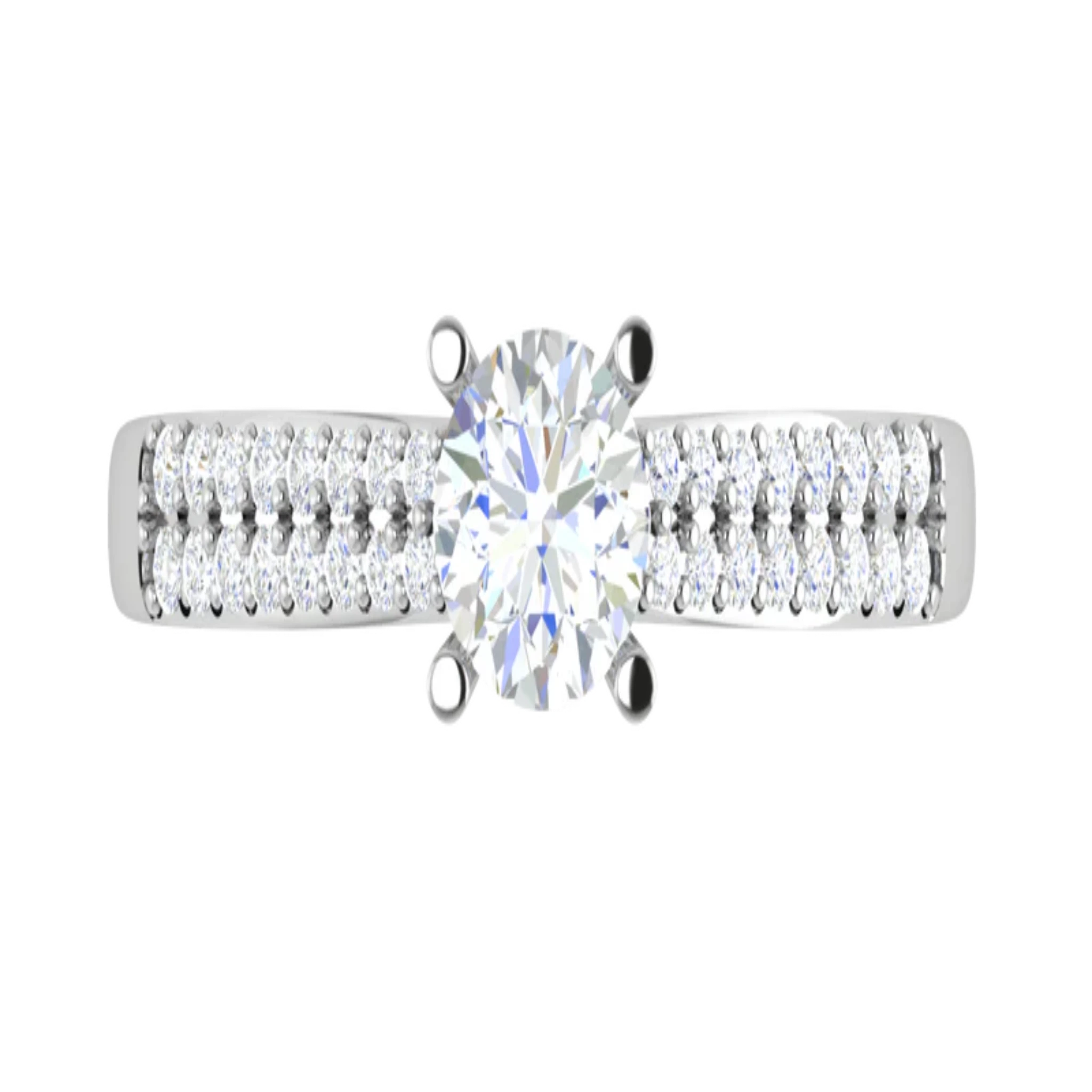 White Gold Adjustable Silver Thin Pave Solitaire Diamond Ring For Woman