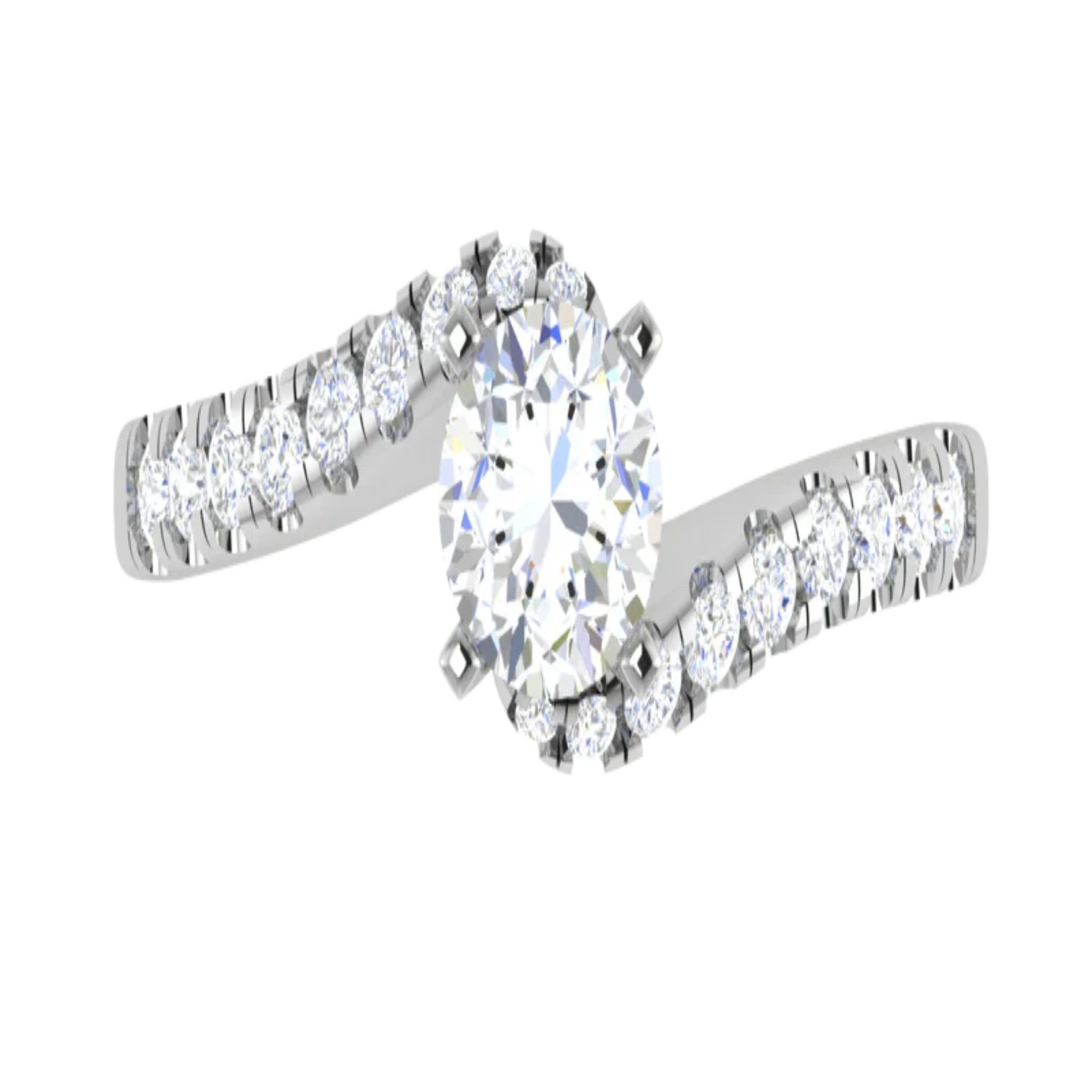 White Gold Adjustable Silver Pave Twisted Round Diamond Ring For Woman