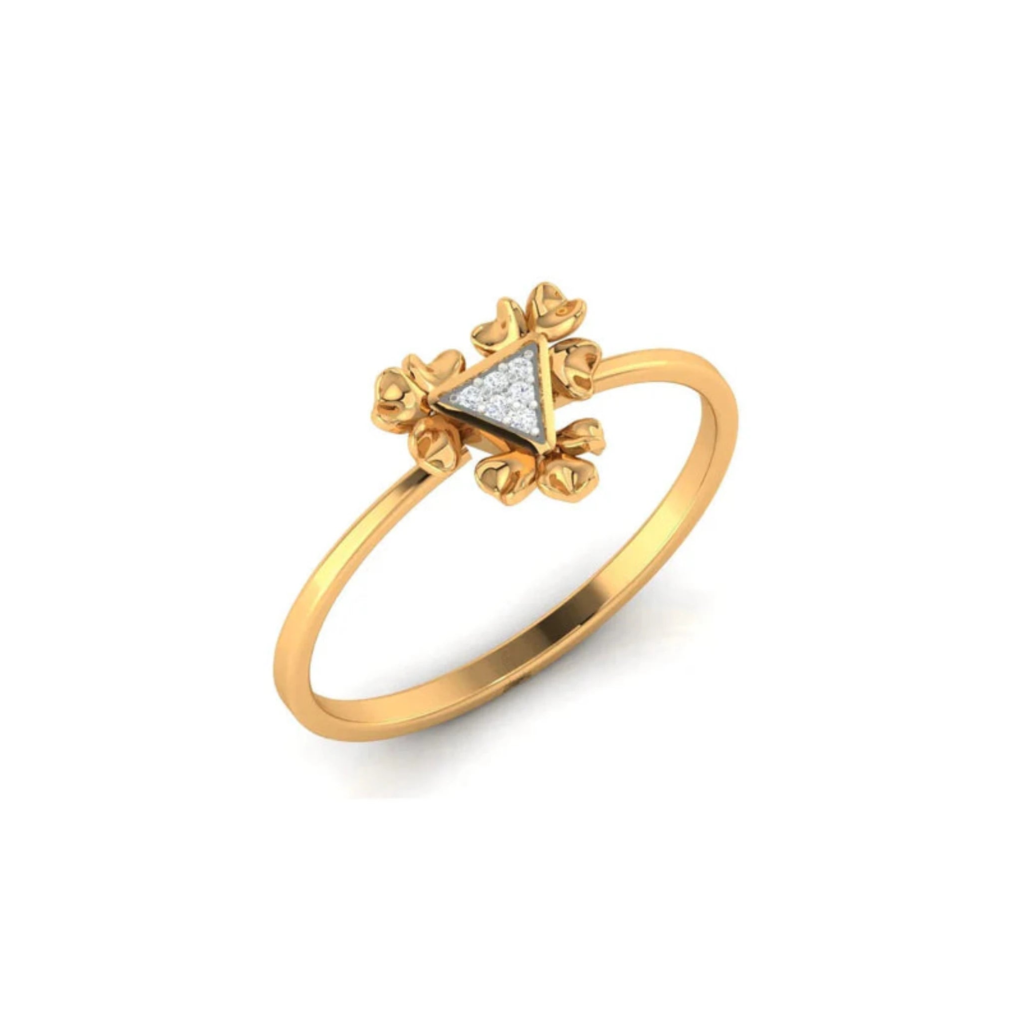 Yellow Gold Adjustable Silver Sparkling Triple Flower Petal Triangular Ring For Woman