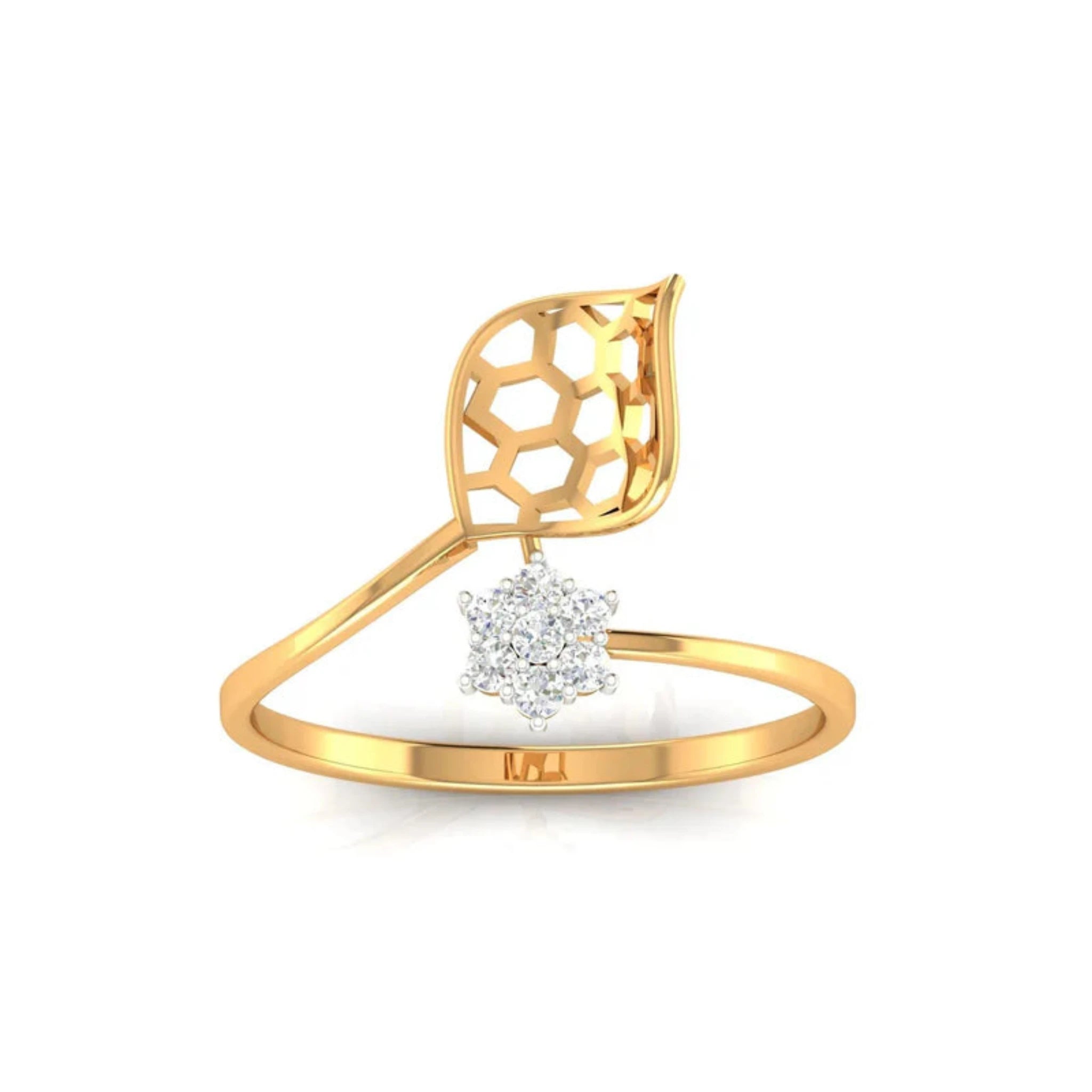 Silver Yellow Gold Adjustable Floral Twist Open Honeycomb Diamond-Accented Ring for Women