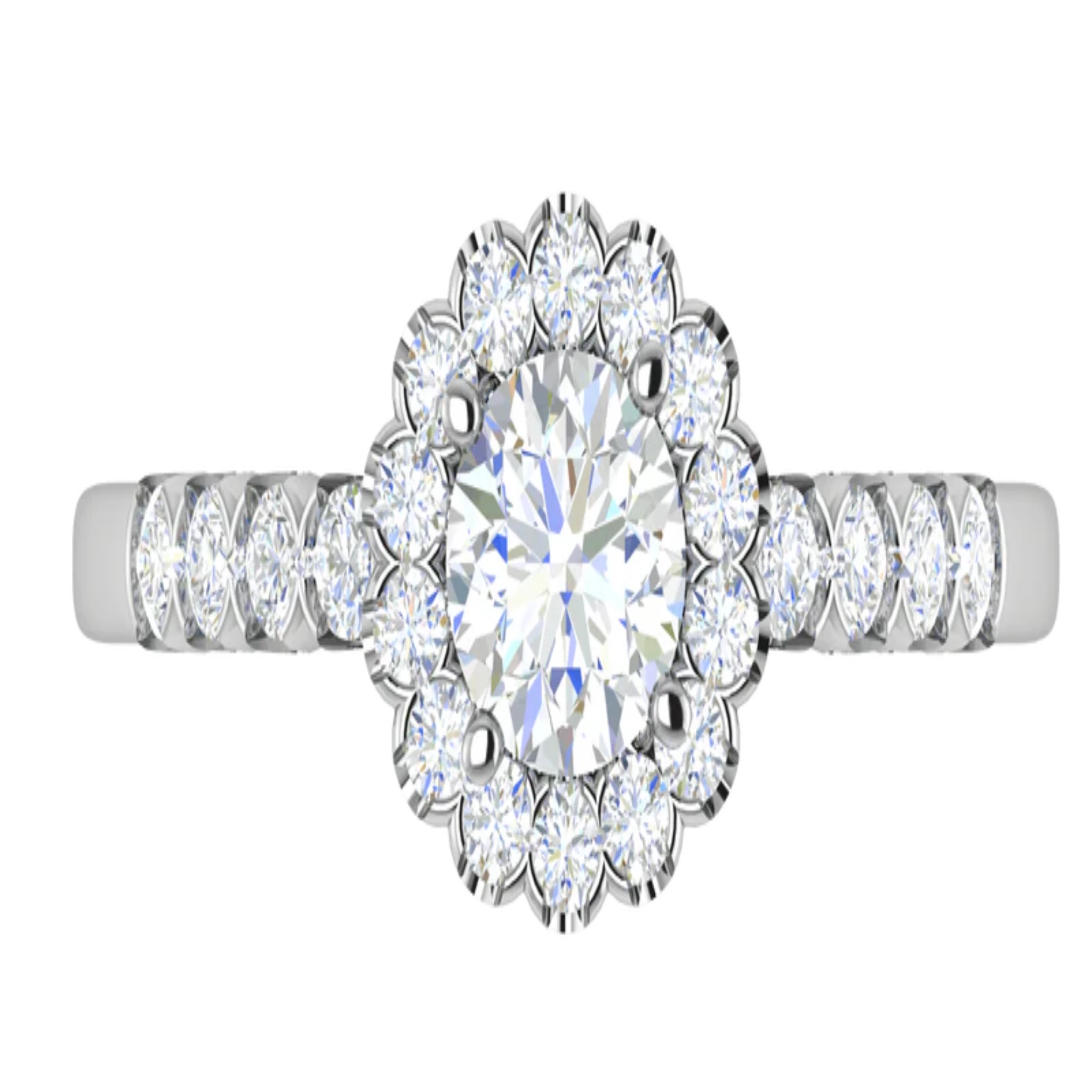 White Gold Adjustable Silver Radiant White Round-Cut Center Halo Blossom Ring For Woman