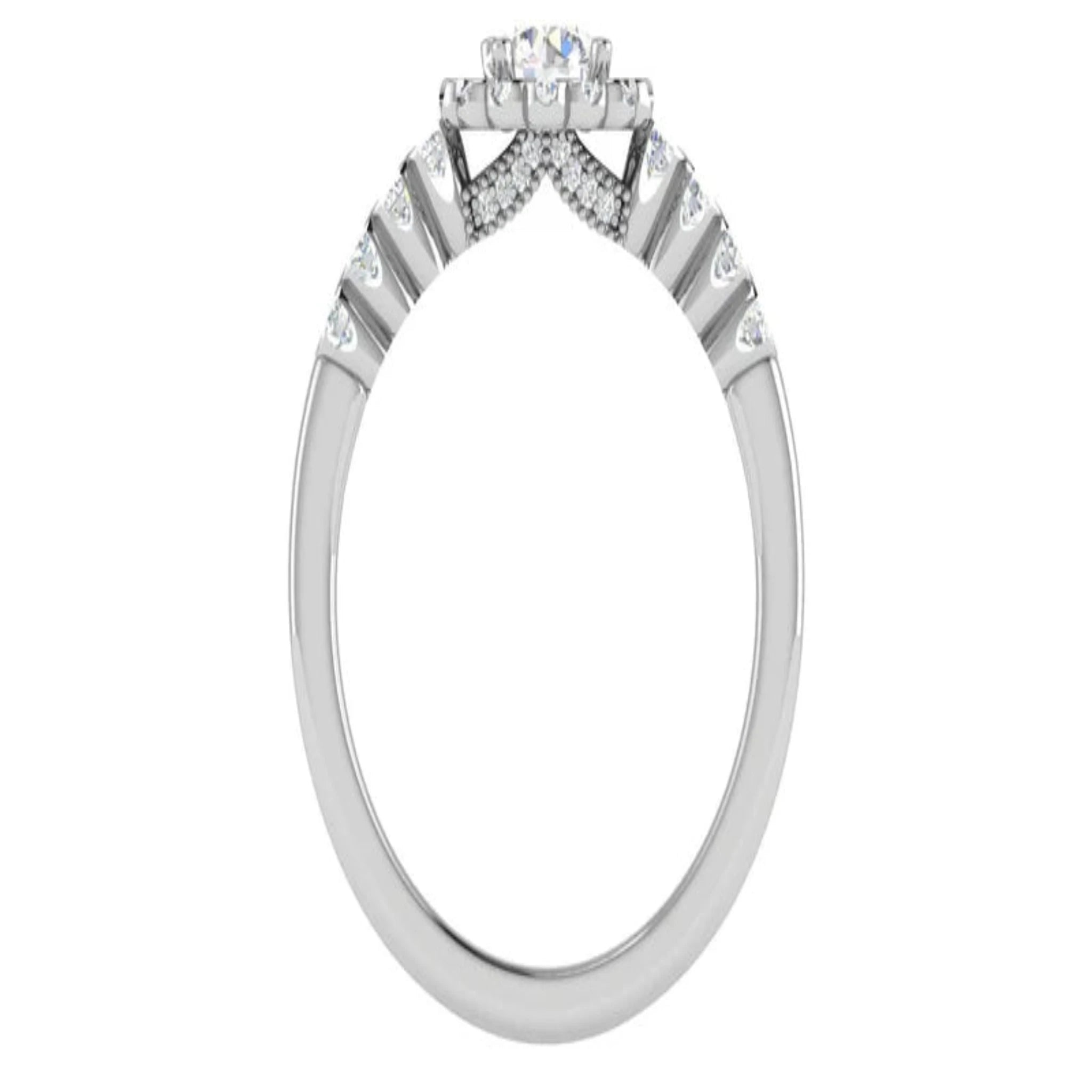 White Gold Adjustable Silver Radiant White Round-Cut Center Halo Blossom Ring For Woman