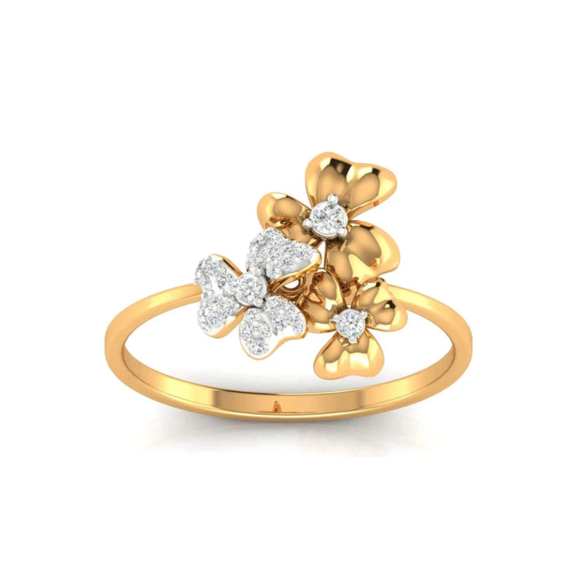 Silver Yellow Gold Adjustable Triple Flower Multi-Stone Diamond Sparkle Ring for Women
