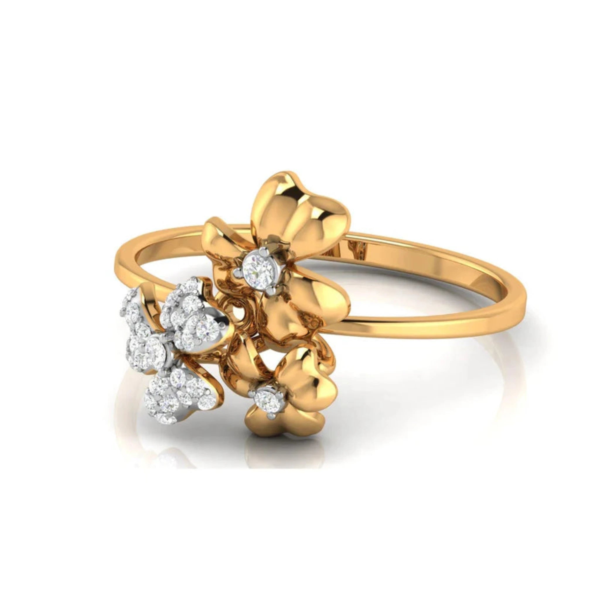 Silver Yellow Gold Adjustable Triple Flower Multi-Stone Diamond Sparkle Ring for Women