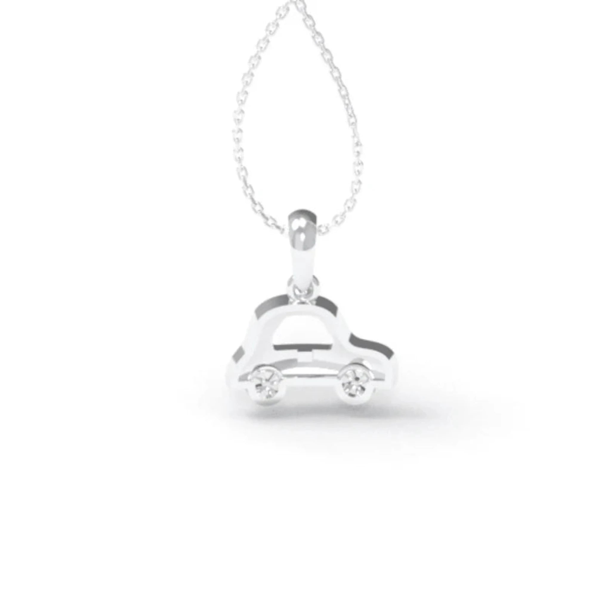 Blue Enamel Silver White Gold Tiny Playful Car-Themed Pendant For Kids