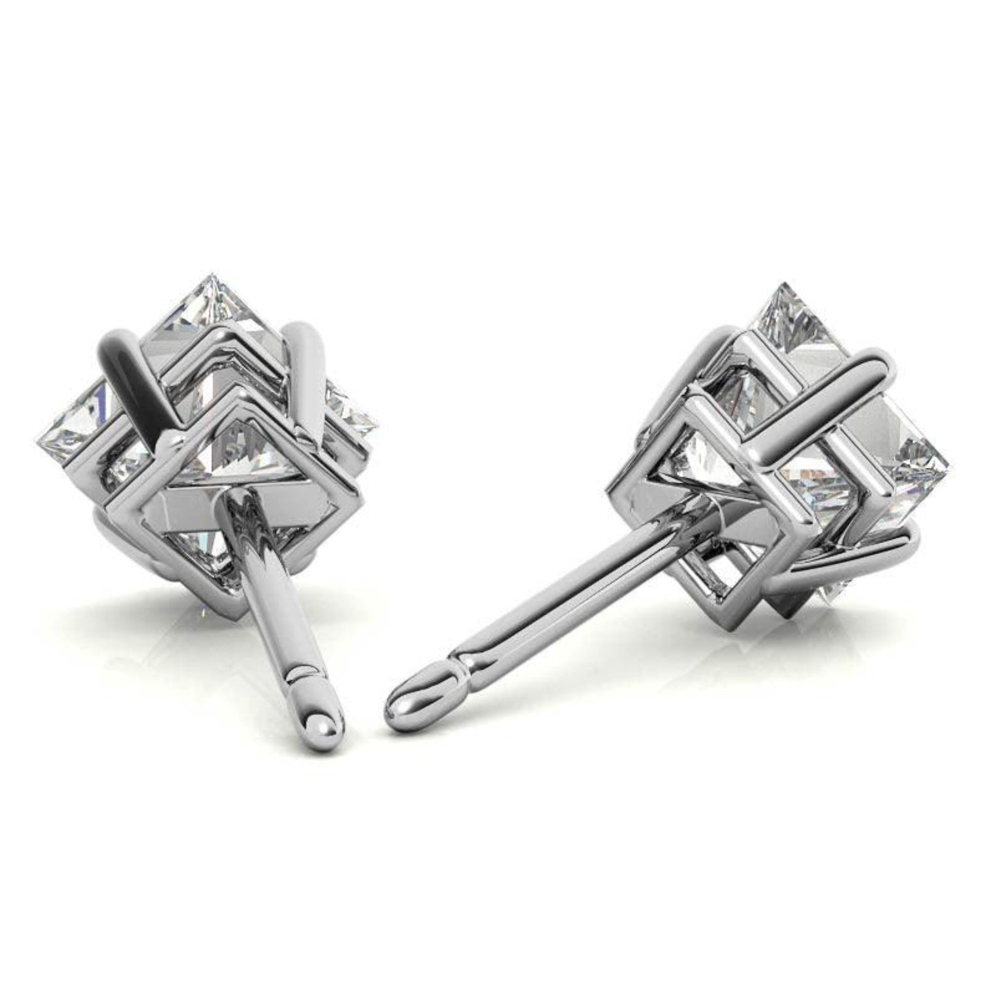 Square Princess Cut White Gold Silver Sophisticated Elegant Earring For Woman