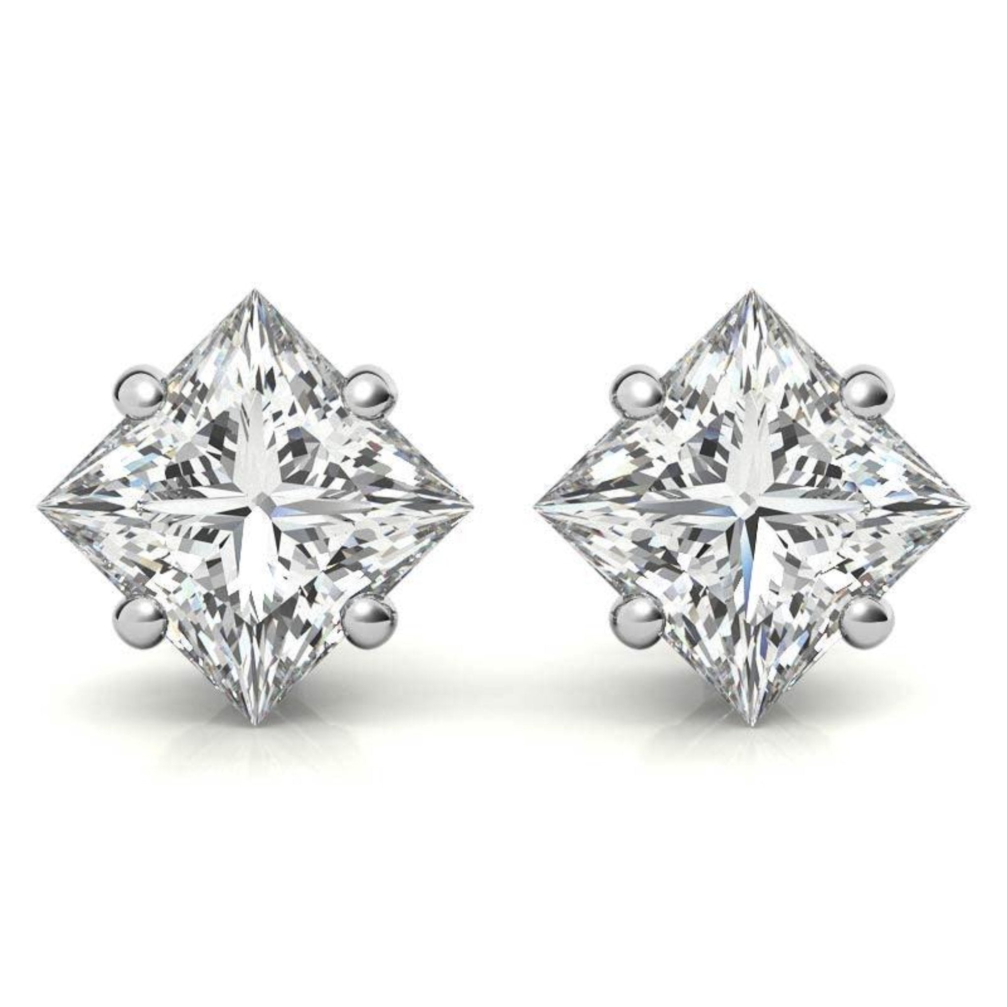 Square Princess Cut White Gold Silver Sophisticated Elegant Earring For Woman