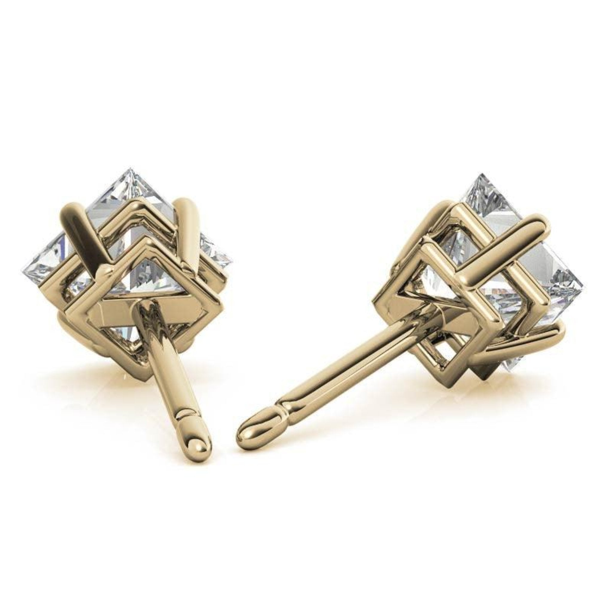 Square Princess Cut Yellow Gold Silver Sophisticated Elegant Earring For Woman