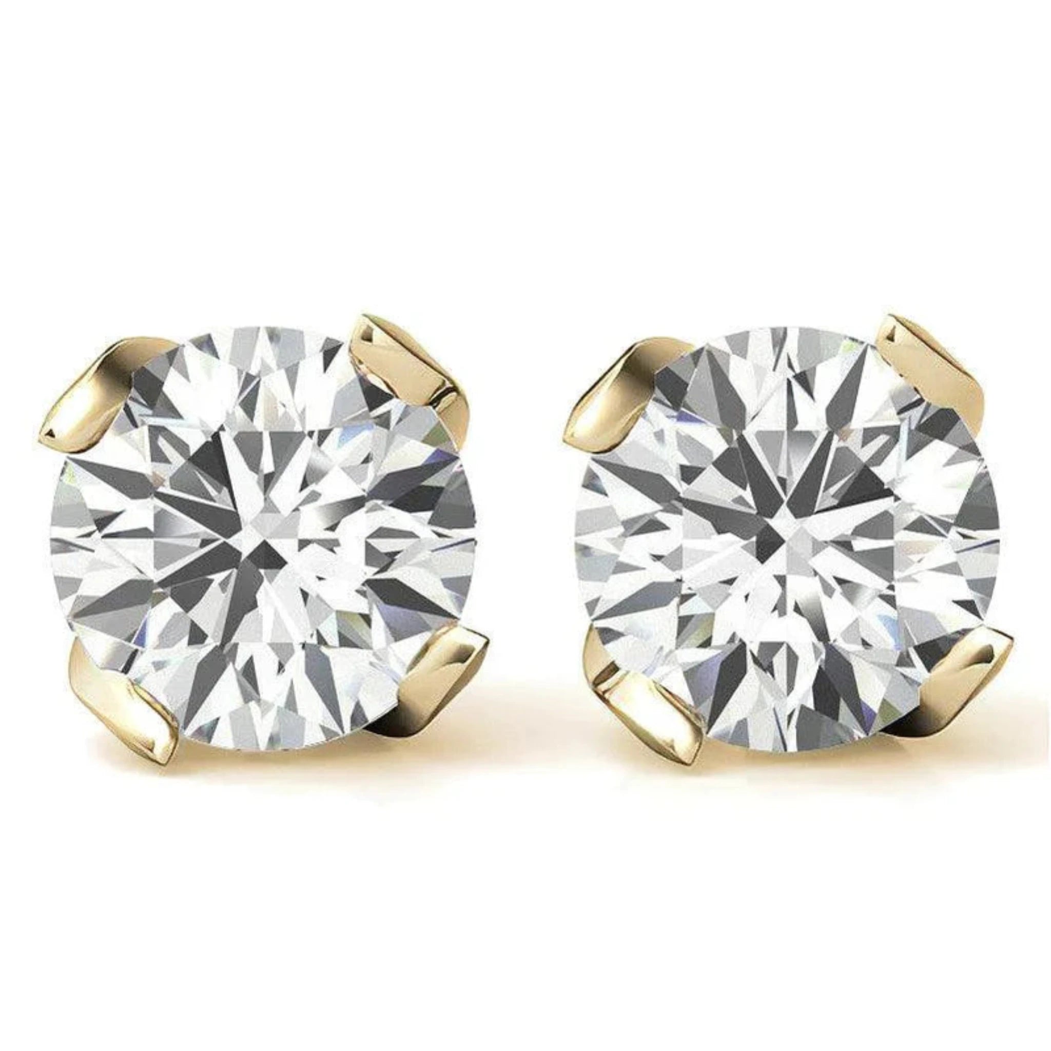 Luxurious Round-Cut Solitaire Studs Yellow Gold Silver Brilliance Earring For Woman