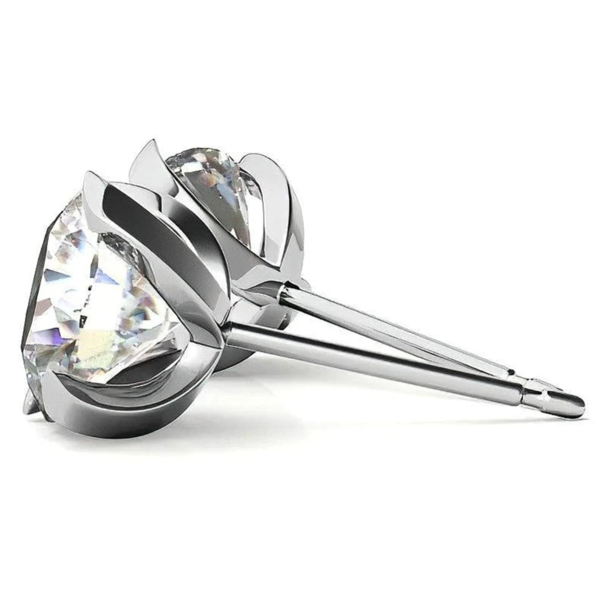 Luxurious Round-Cut Solitaire Studs White Gold Silver Brilliance Earring For Woman