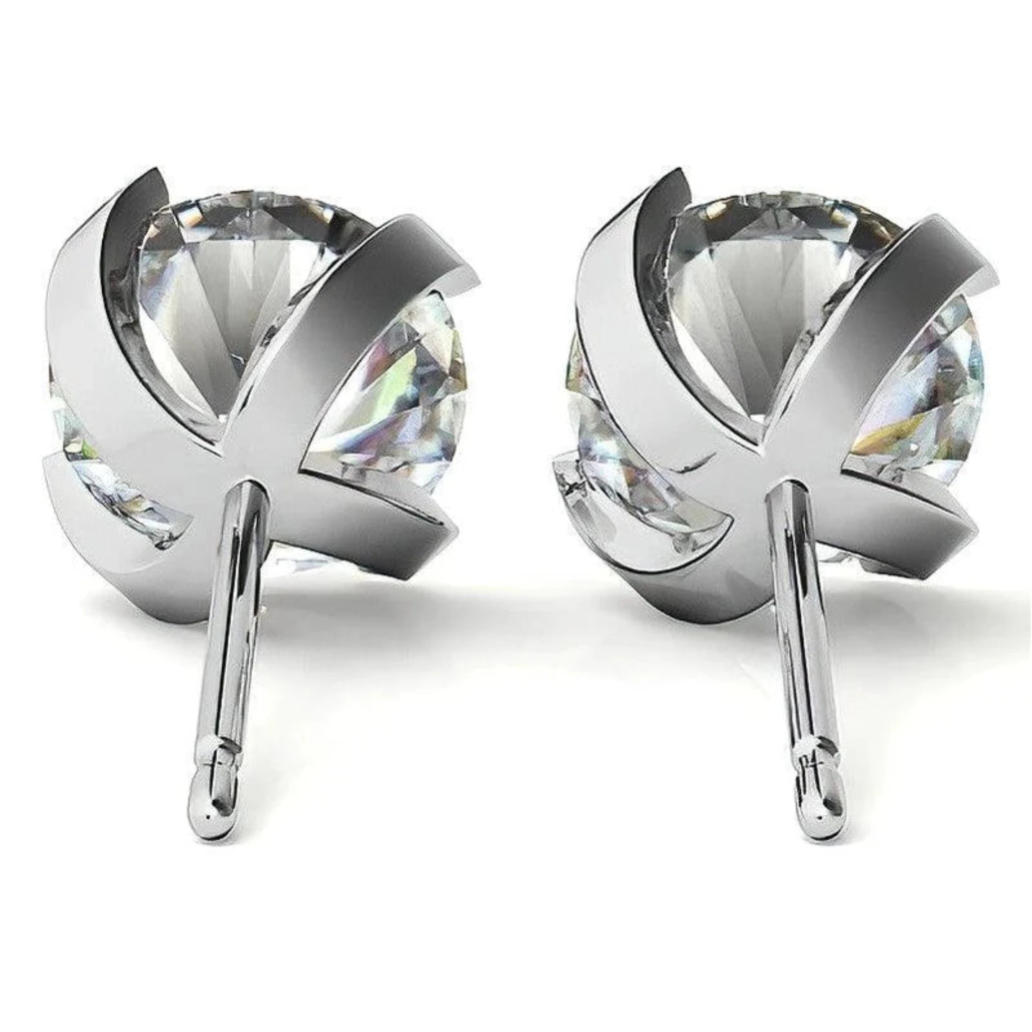 Luxurious Round-Cut Solitaire Studs White Gold Silver Brilliance Earring For Woman