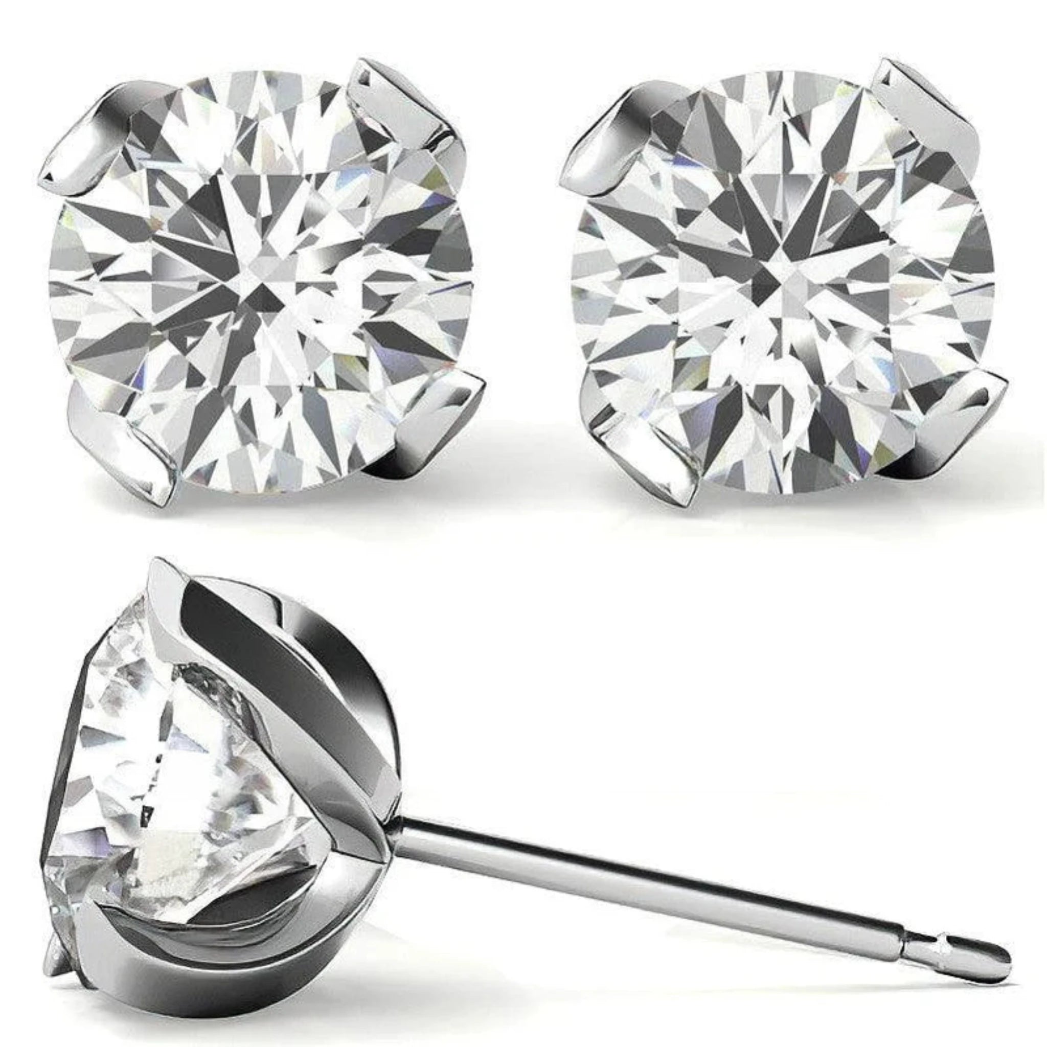 Luxurious Round-Cut Solitaire Studs White Gold Silver Brilliance Earring For Woman