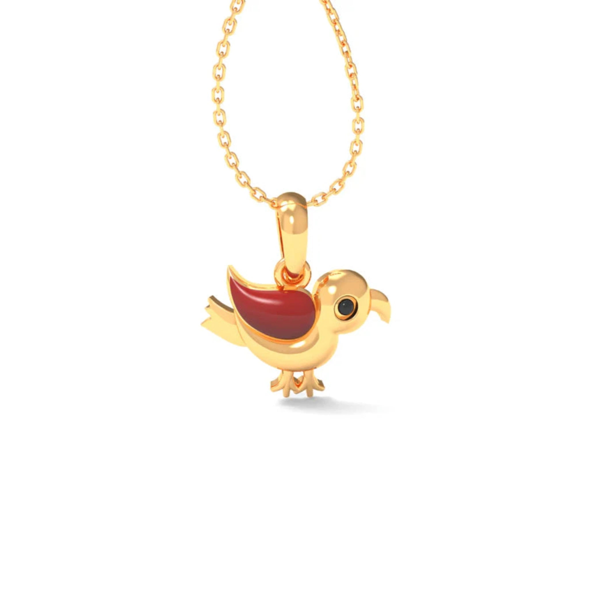 Silver Black AZ Red Wing Enamel Small Bird-Shaped Yellow Gold Pendant For Kids