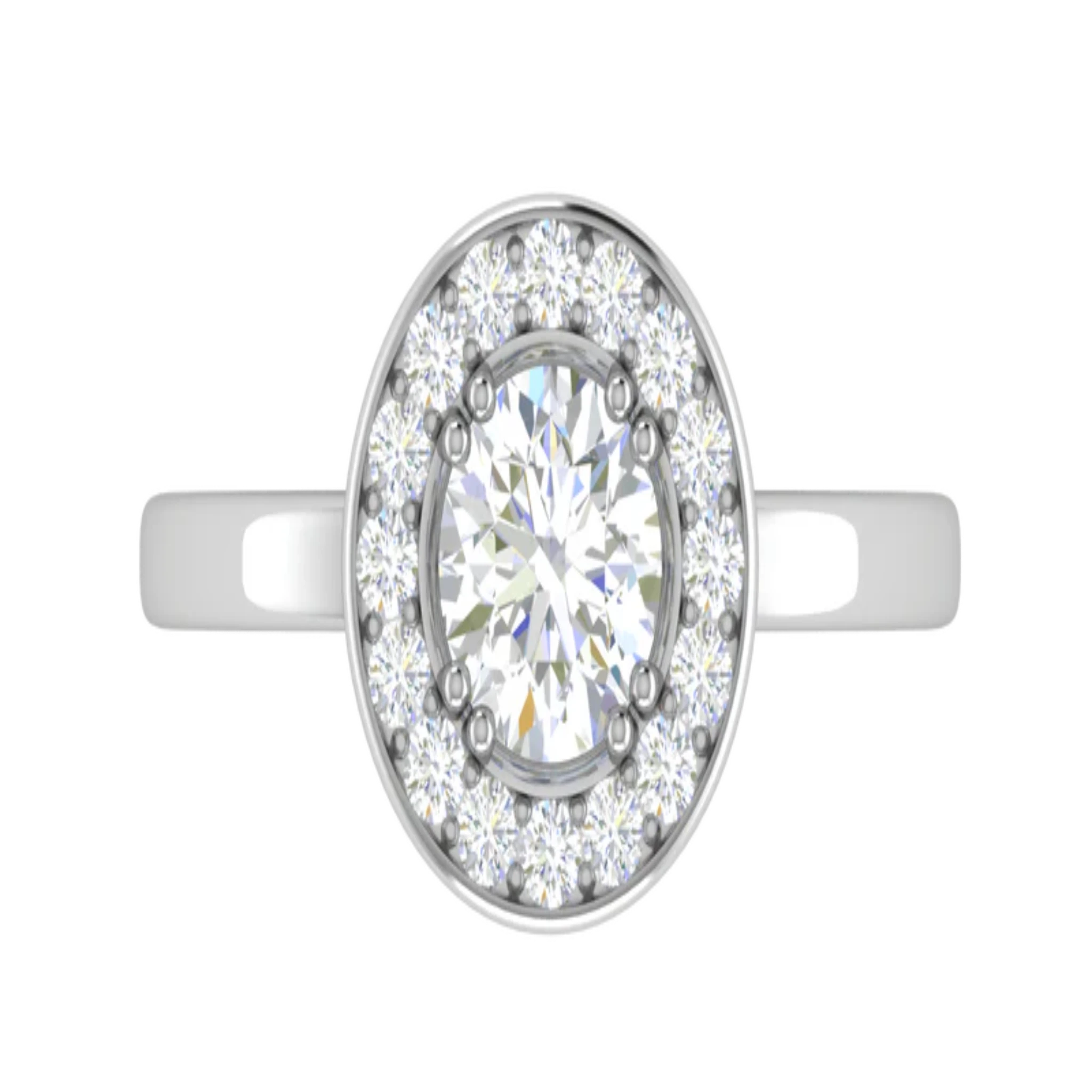 White Gold Adjustable Silver Elegant Halo Style Prong Pave Bridal Ring For Woman