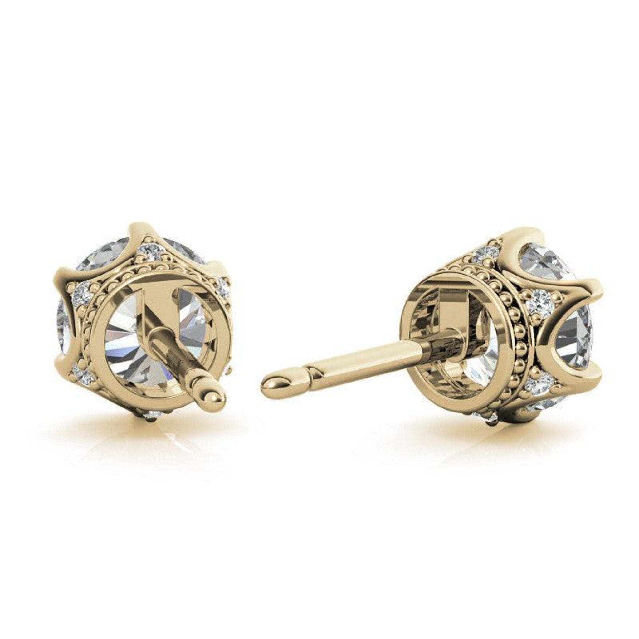 Classic Solitaire Round Yellow Gold Silver Rhodium-Plated Earring For Woman