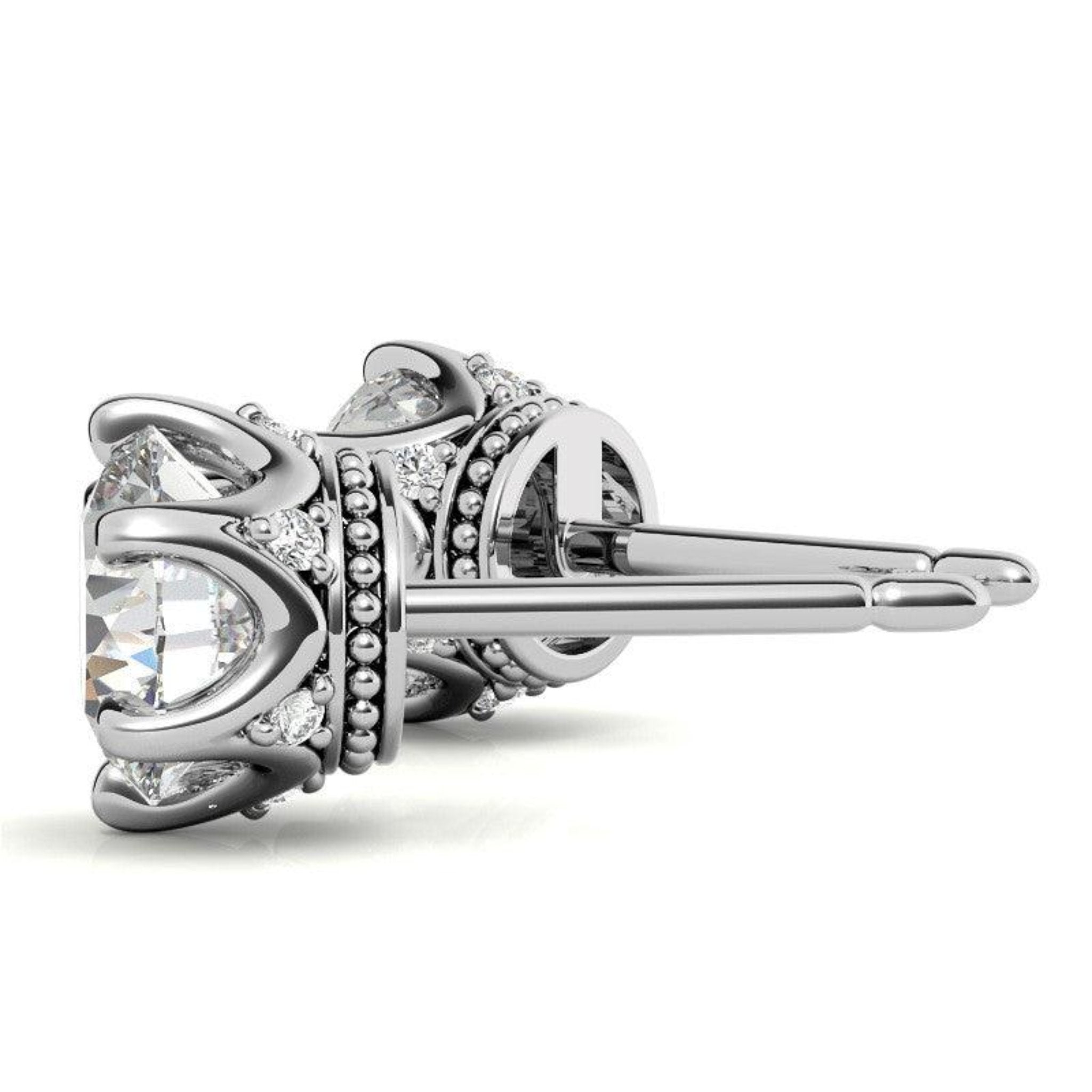 Classic Solitaire Round White Gold Silver Rhodium-Plated Earring For Woman