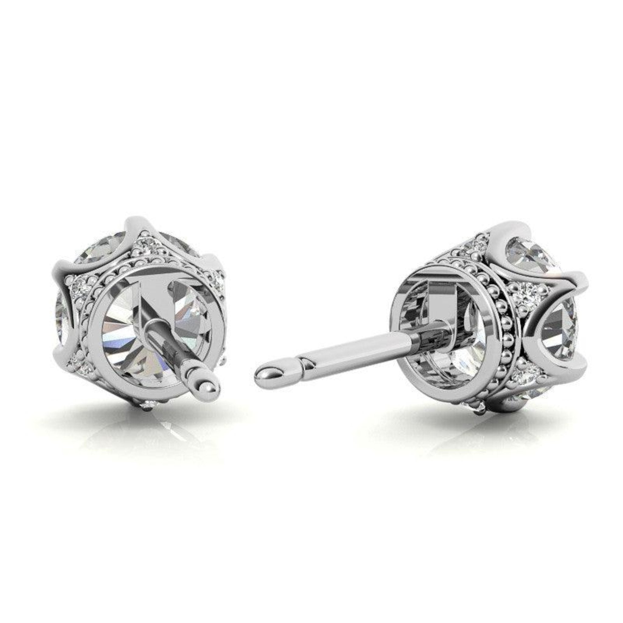 Classic Solitaire Round White Gold Silver Rhodium-Plated Earring For Woman