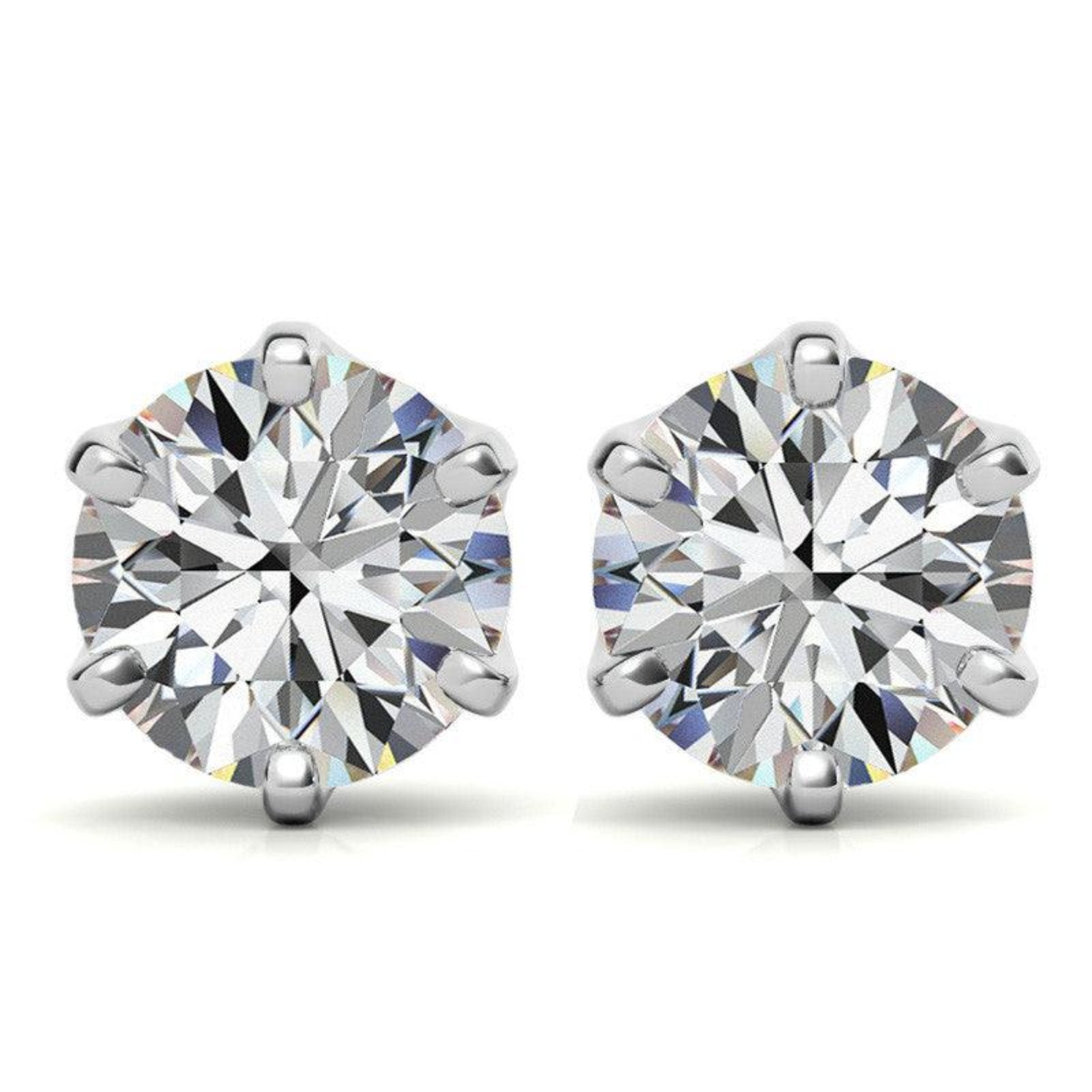 Classic Solitaire Round White Gold Silver Rhodium-Plated Earring For Woman